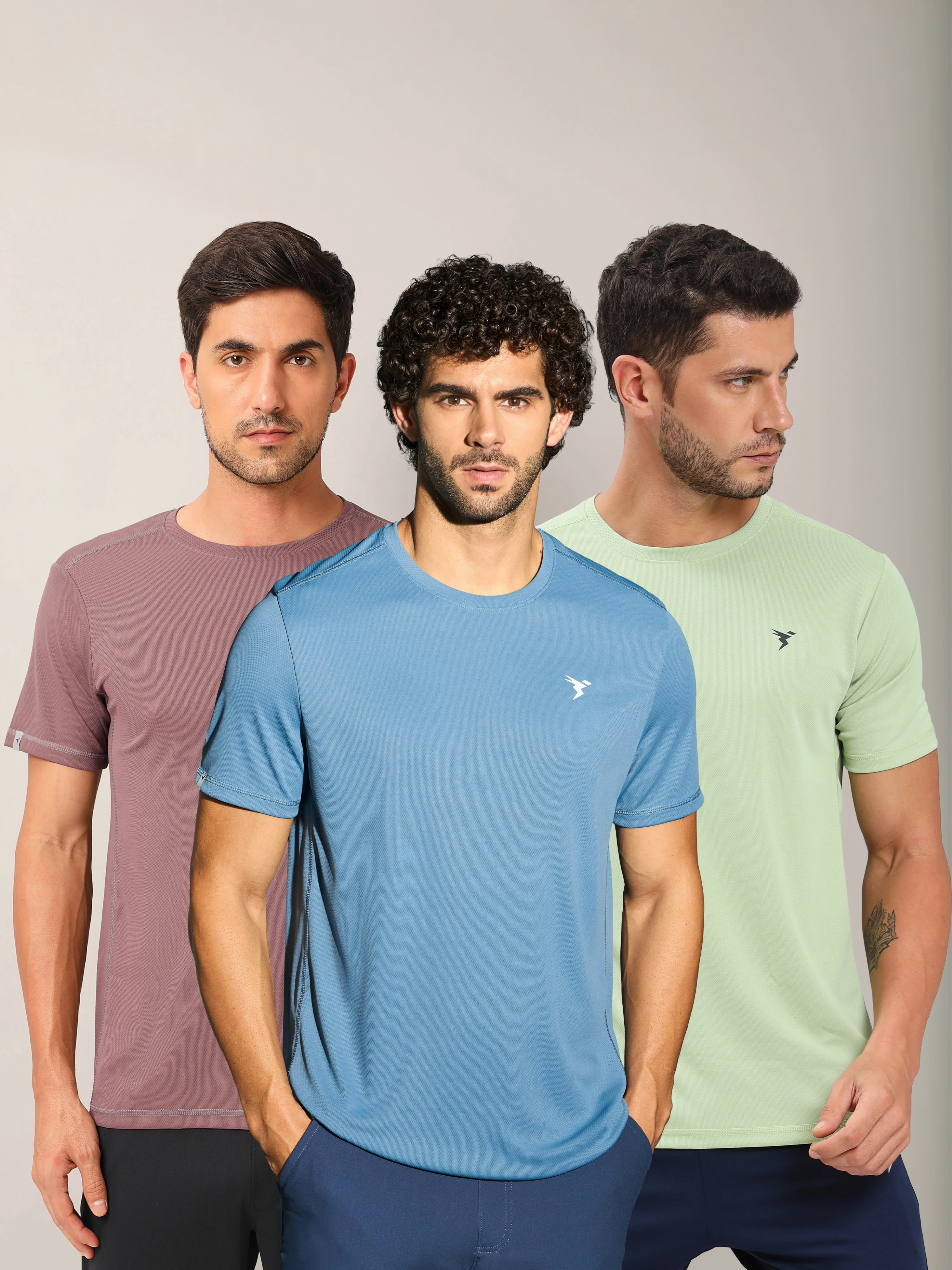 Men Solid Slim Fit Crew Neck T-shirt with TECHNO COOL+ (Pack of 3)