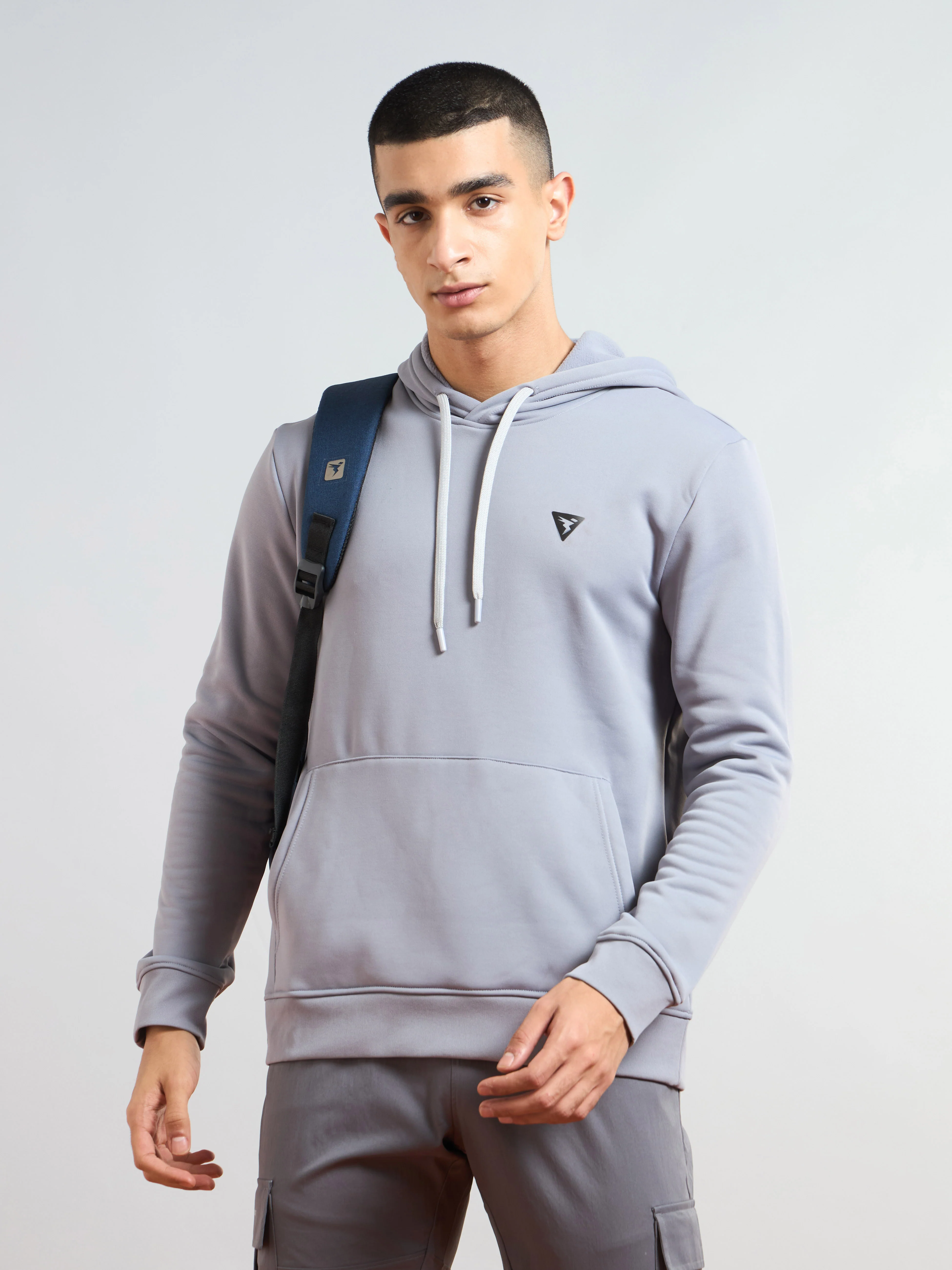 Men Solid Slim Fit Hooded Sweatshirt  with TECHNO DRY