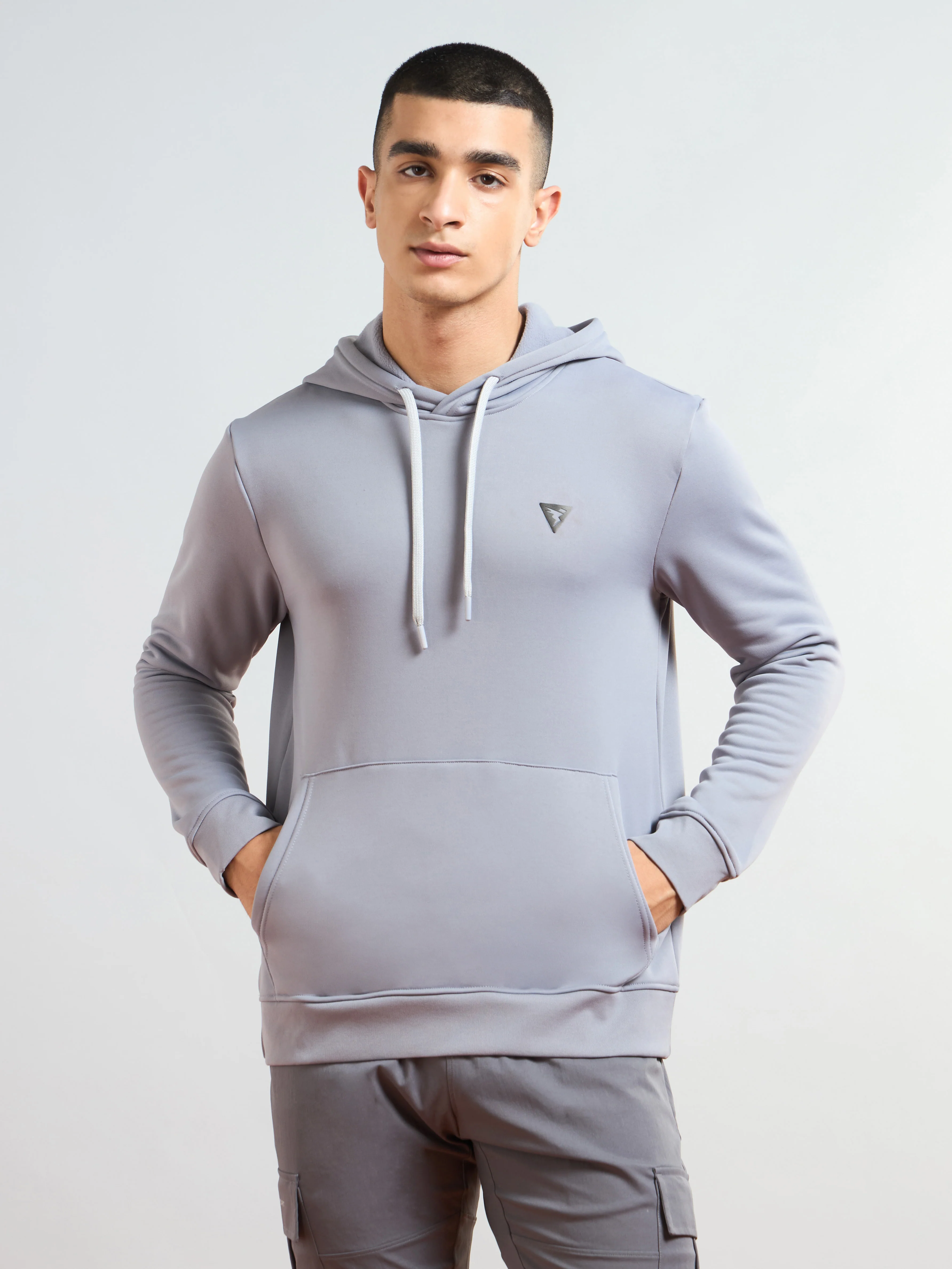 Men Solid Slim Fit Hooded Sweatshirt  with TECHNO DRY - Image 2