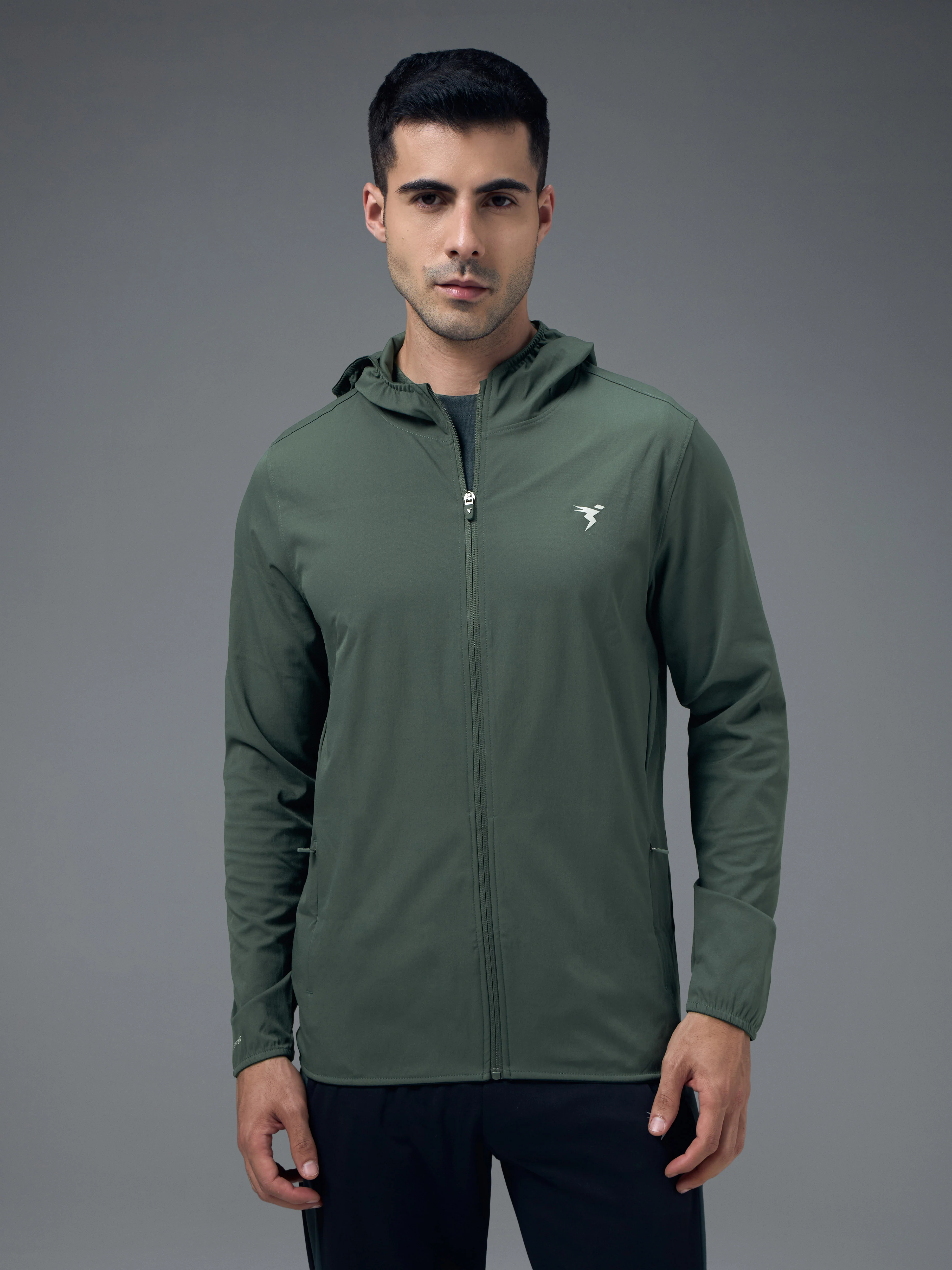 Men Solid Slim Fit Hooded Jacket with TS FLEXI - Image 2