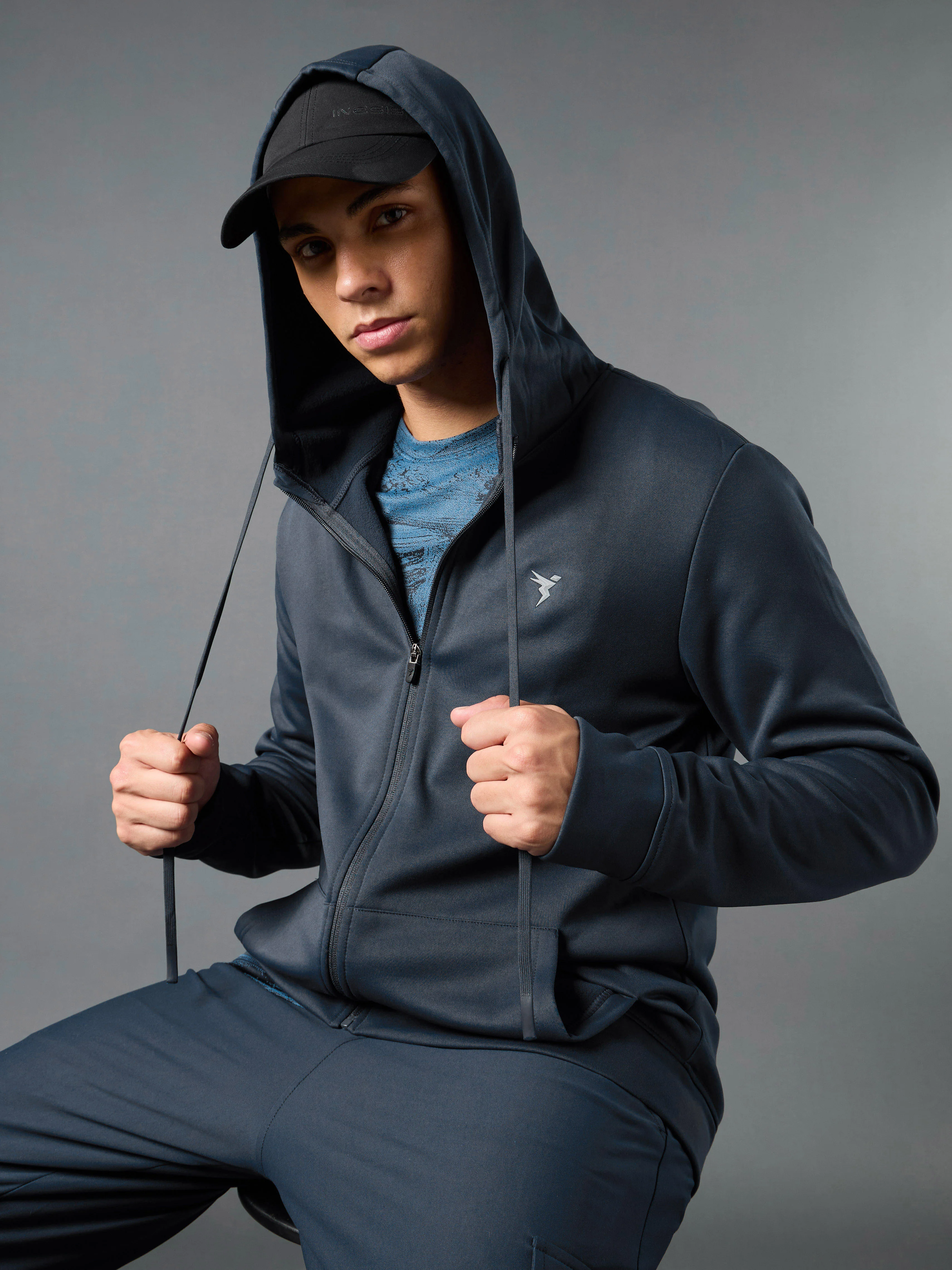 Men Solid Slim Fit Hooded Jacket with TECHNOWARM+