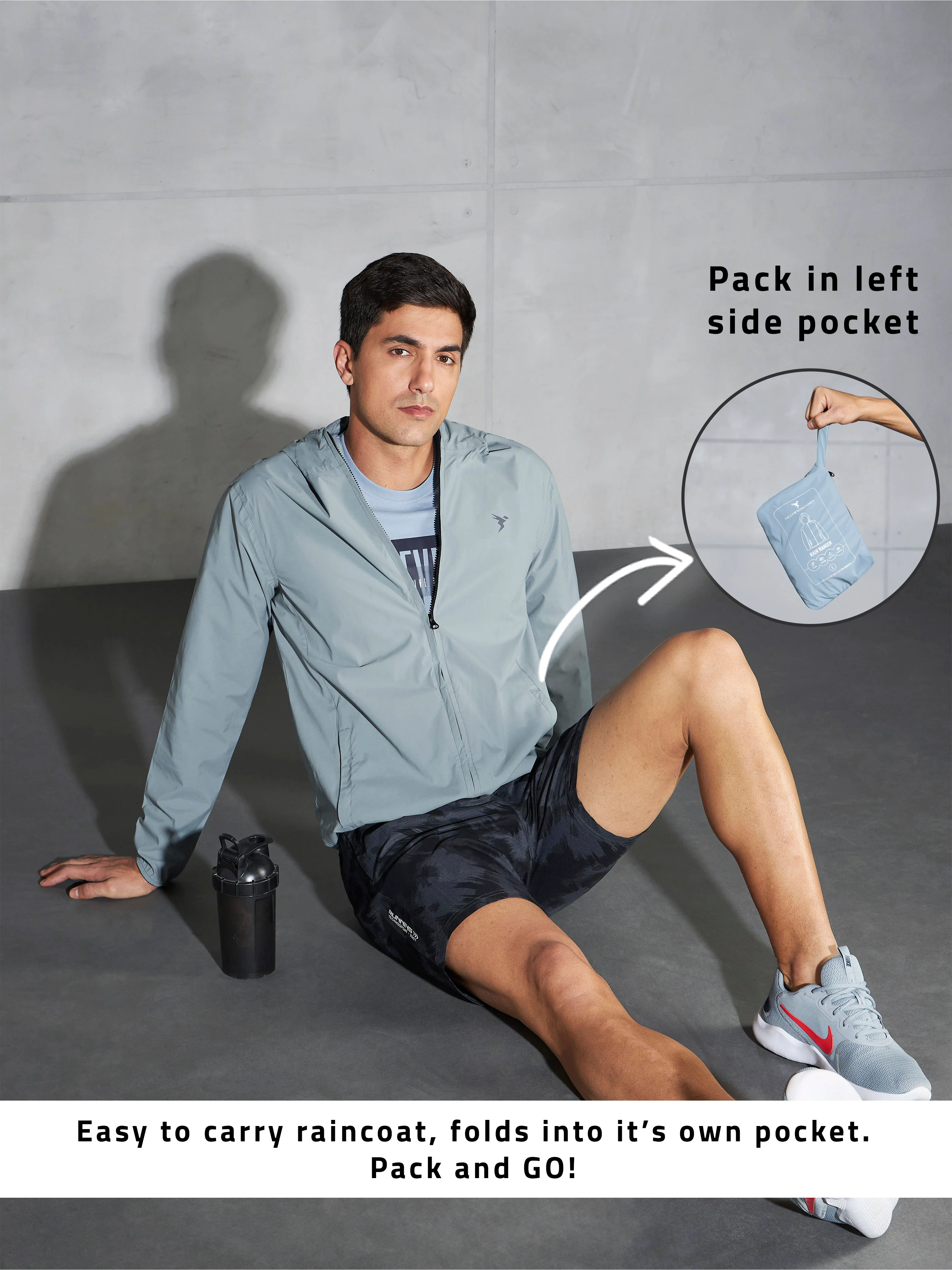 Men Solid Slim Fit Hooded Wrinkle Free Raincoat - Image 6
