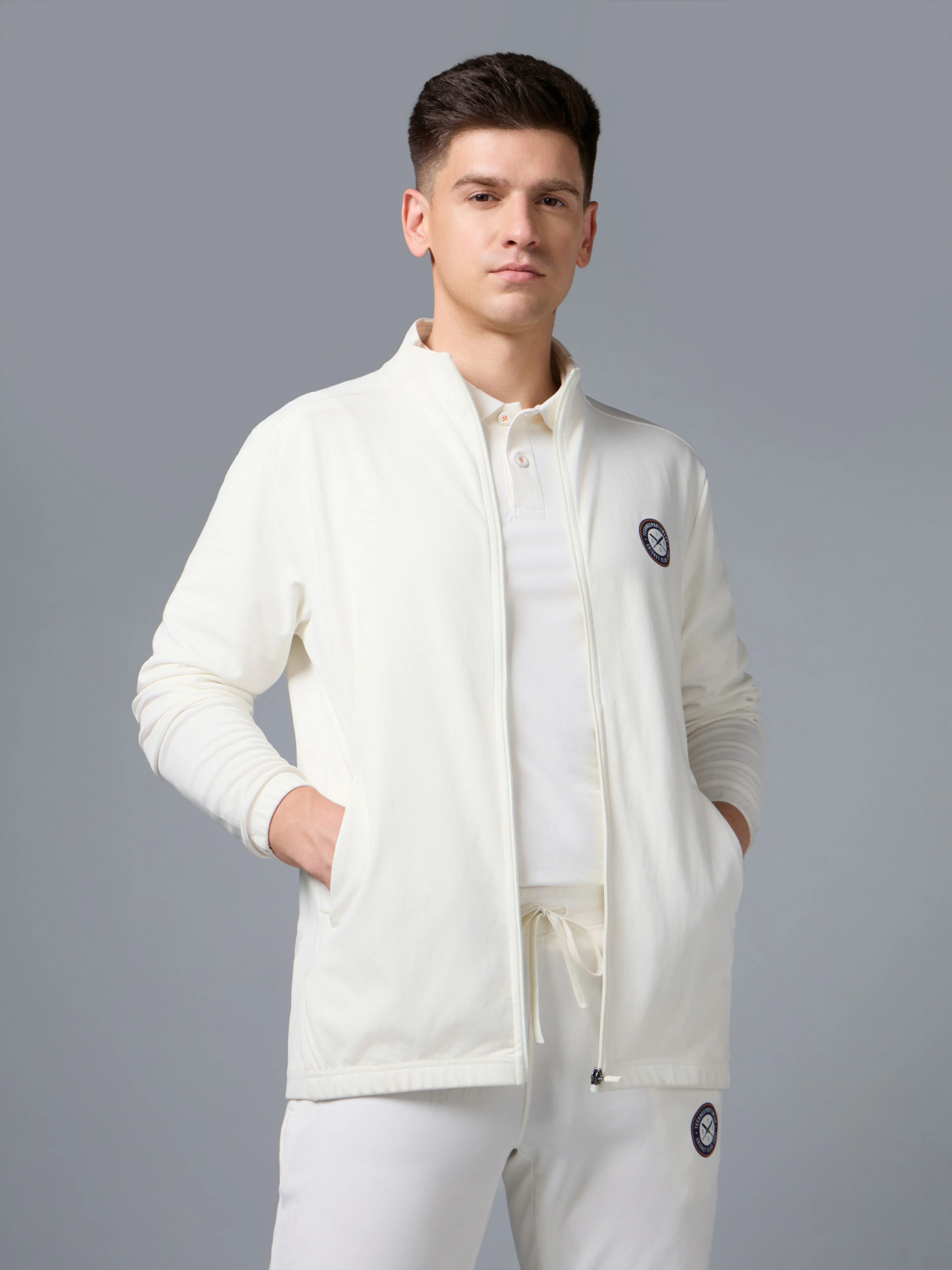Men Solid Slim Fit Mock Neck Jacket with ELASTO PLUS - Image 2