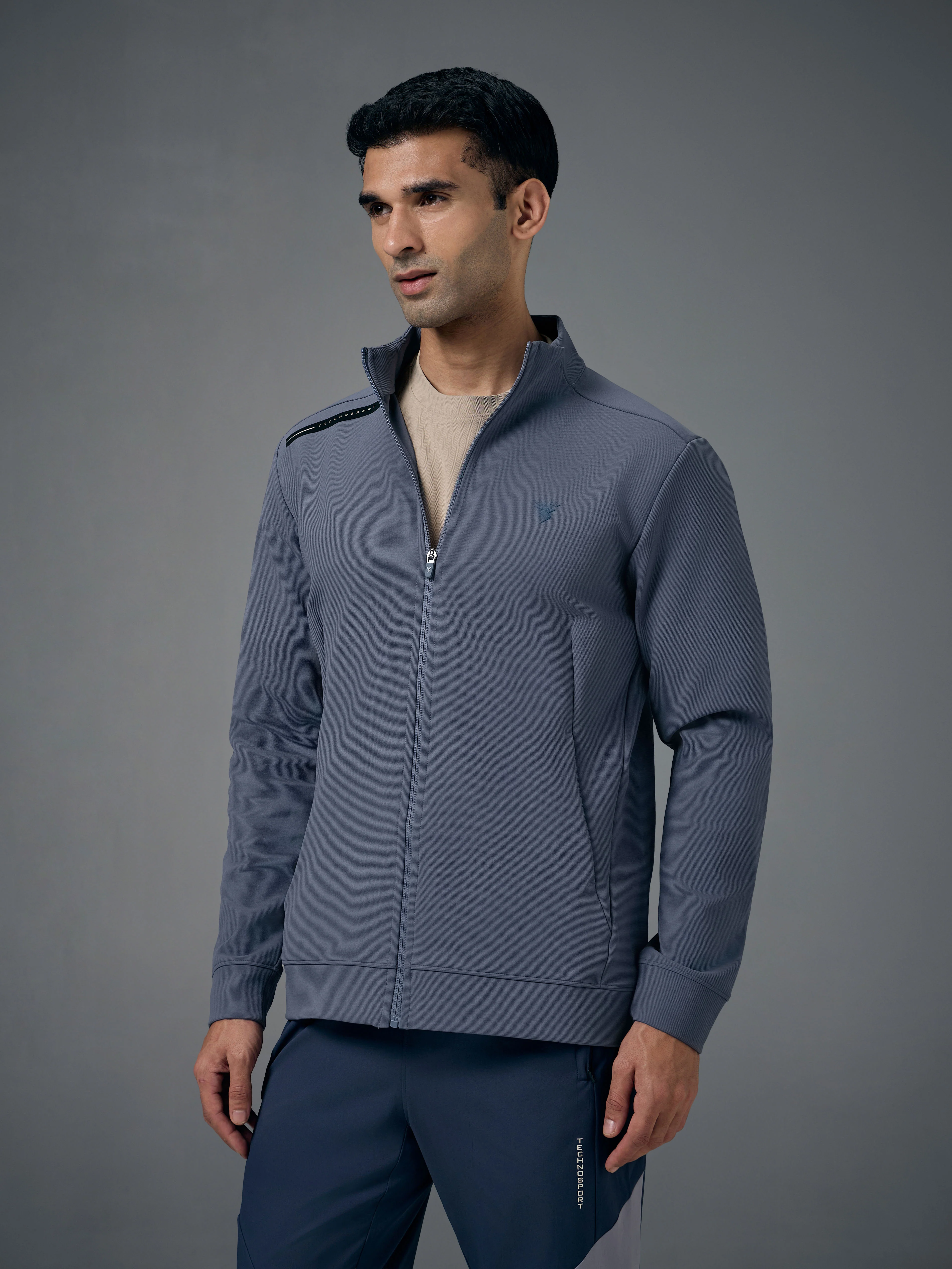 Men Solid Slim Fit Mock Neck Jacket with ELASTO PLUS - Image 4
