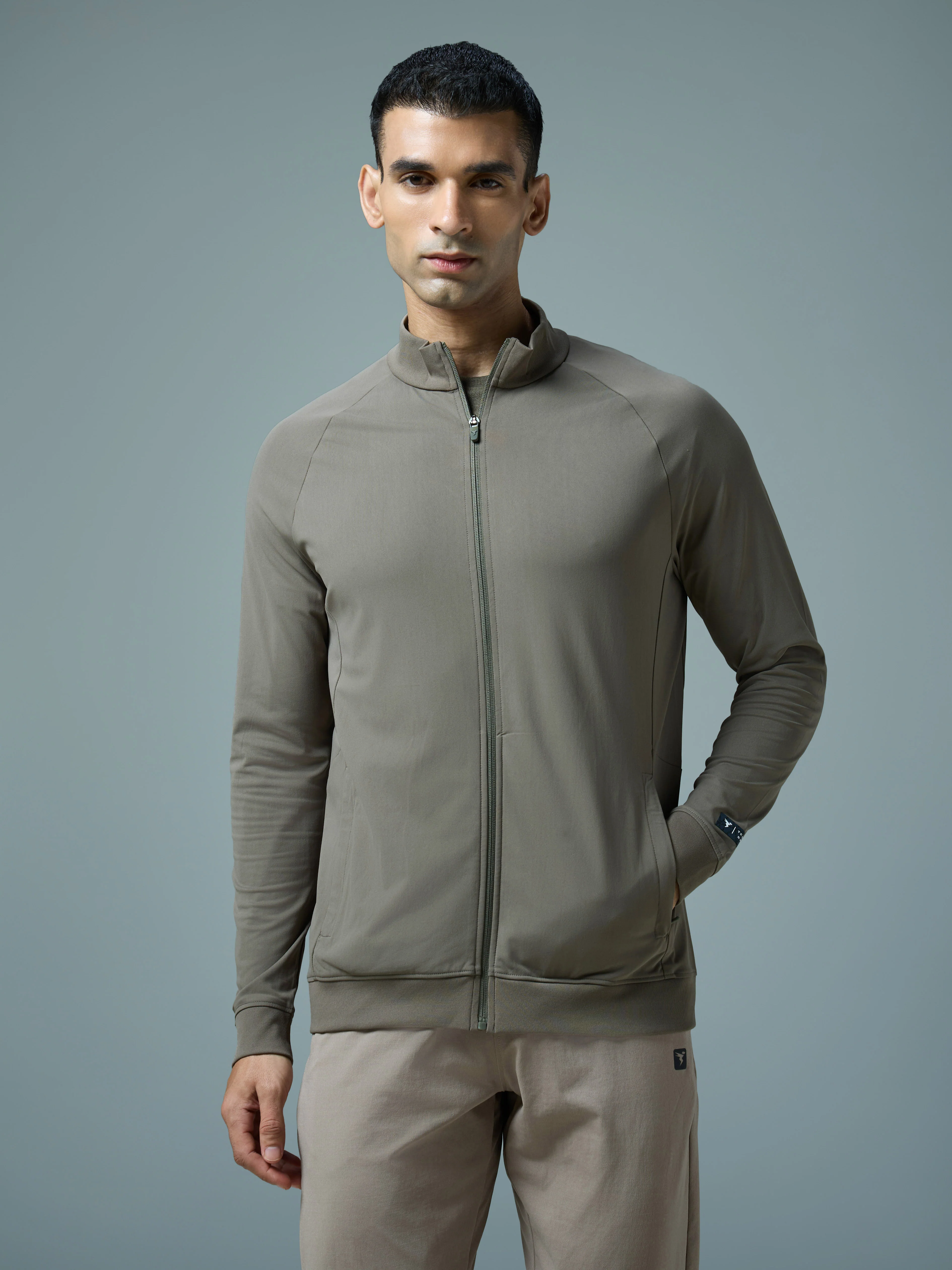 Men Solid Slim Fit Mock Neck Sports Jacket with DURACOOL+ - Image 2
