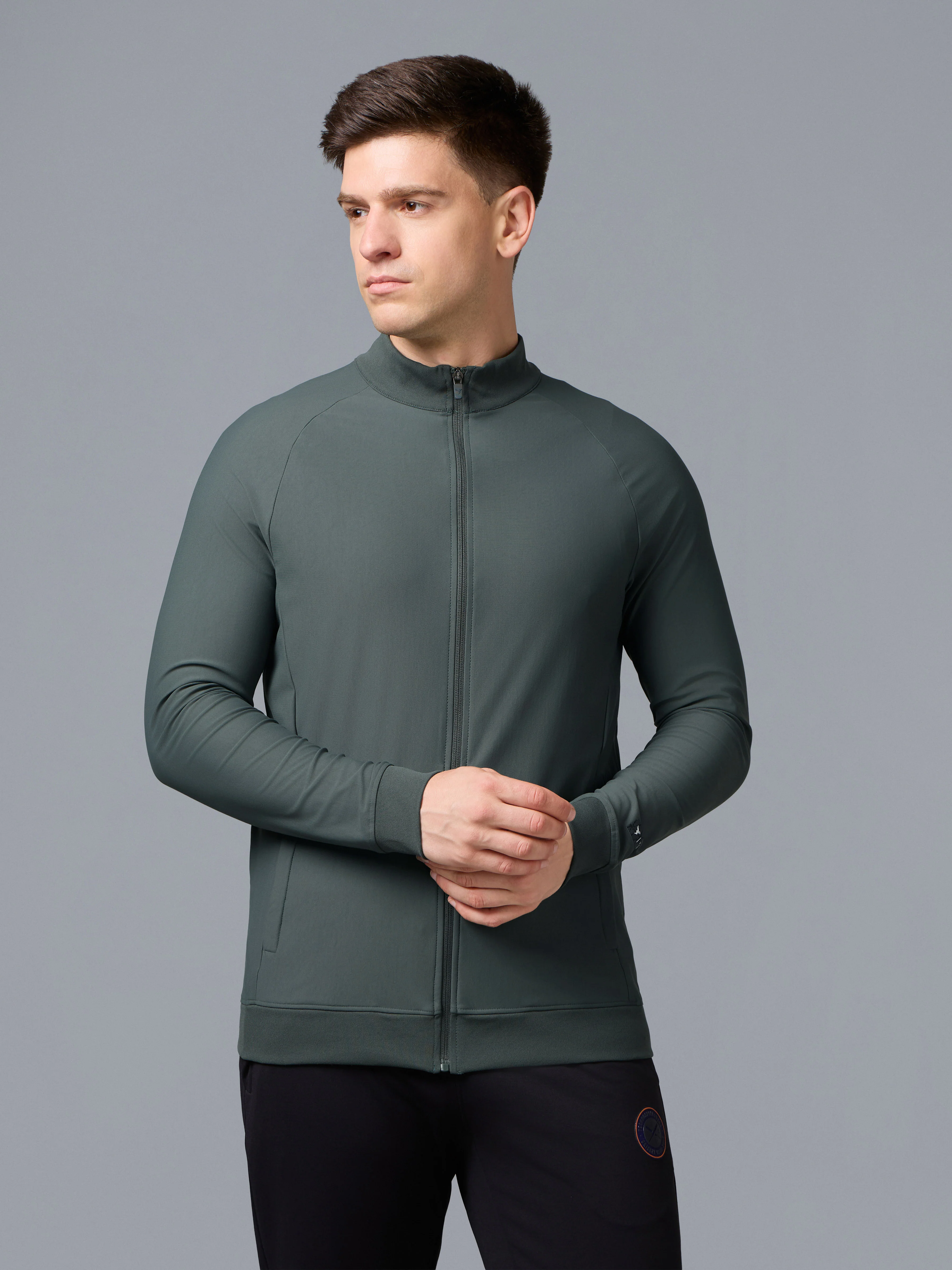 Men Solid Slim Fit Mock Neck Sports Jacket with DURACOOL+ - Image 2