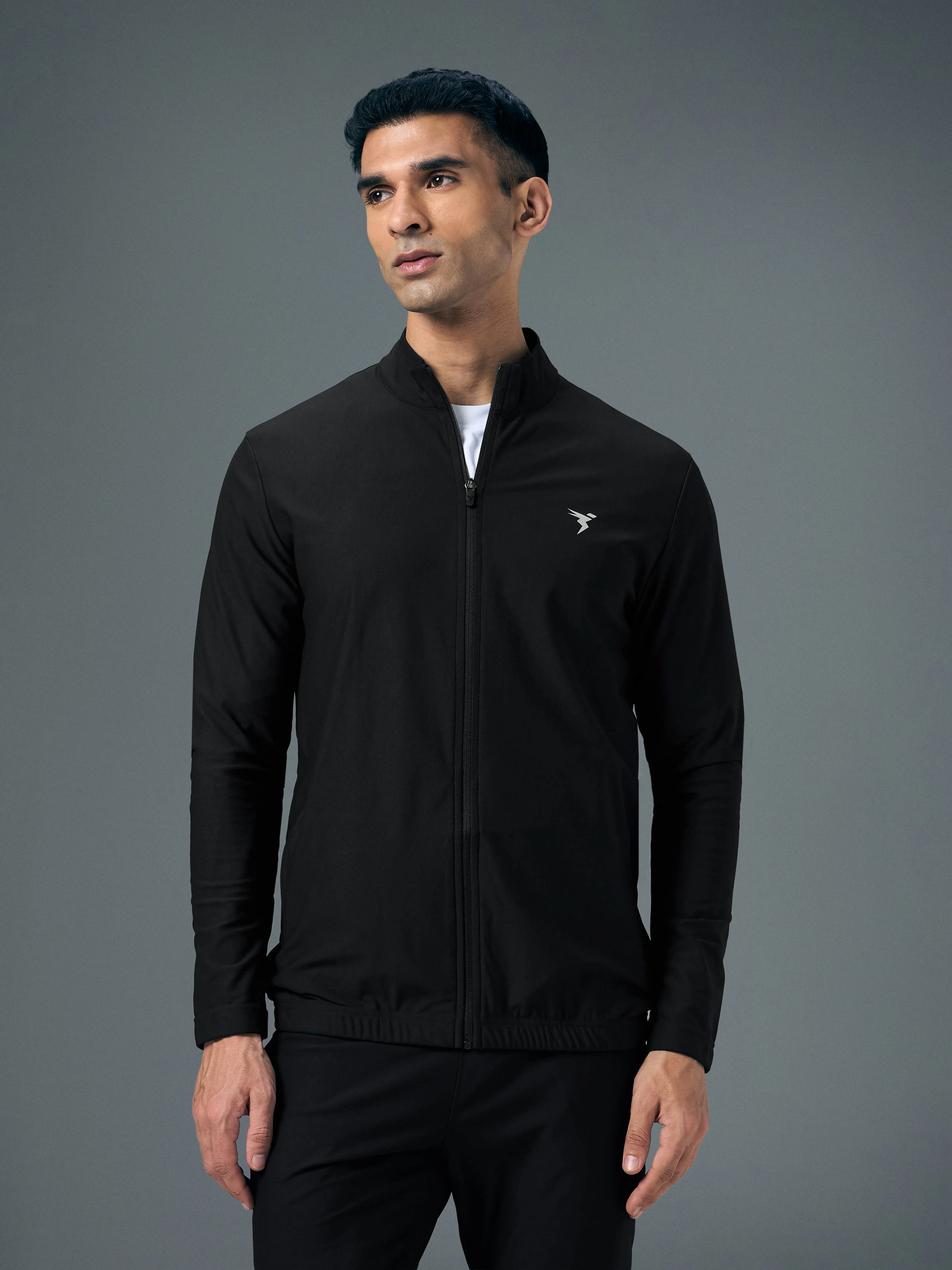 Men Solid Slim Fit Mock Neck Sports Jacket with DURACOOL+
