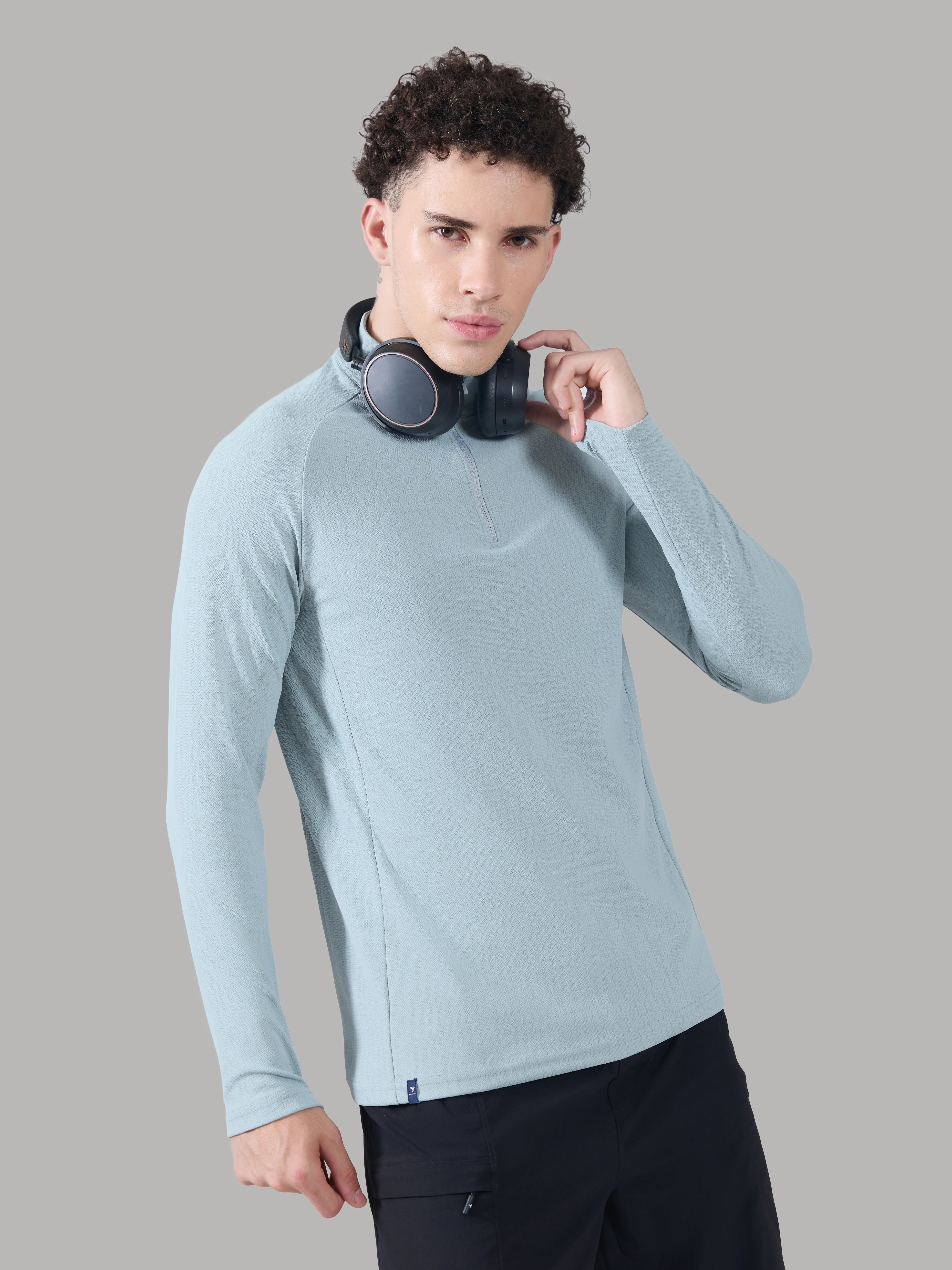 Men Solid Slim Fit Mock Neck Sports T-shirt with ELASTO PLUS - Image 5