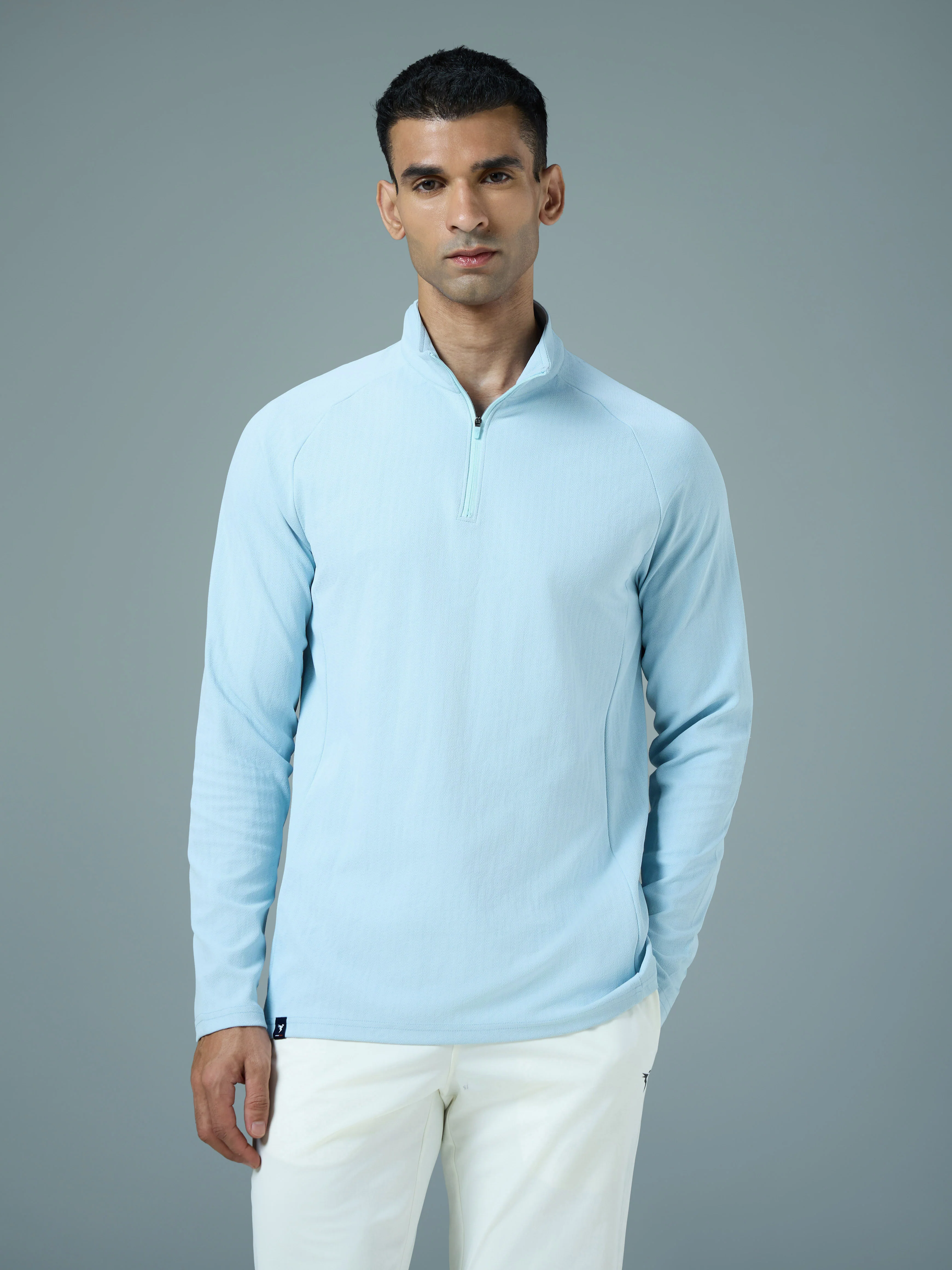 Men Solid Slim Fit Mock Neck Sports T-shirt with ELASTO PLUS - Image 2