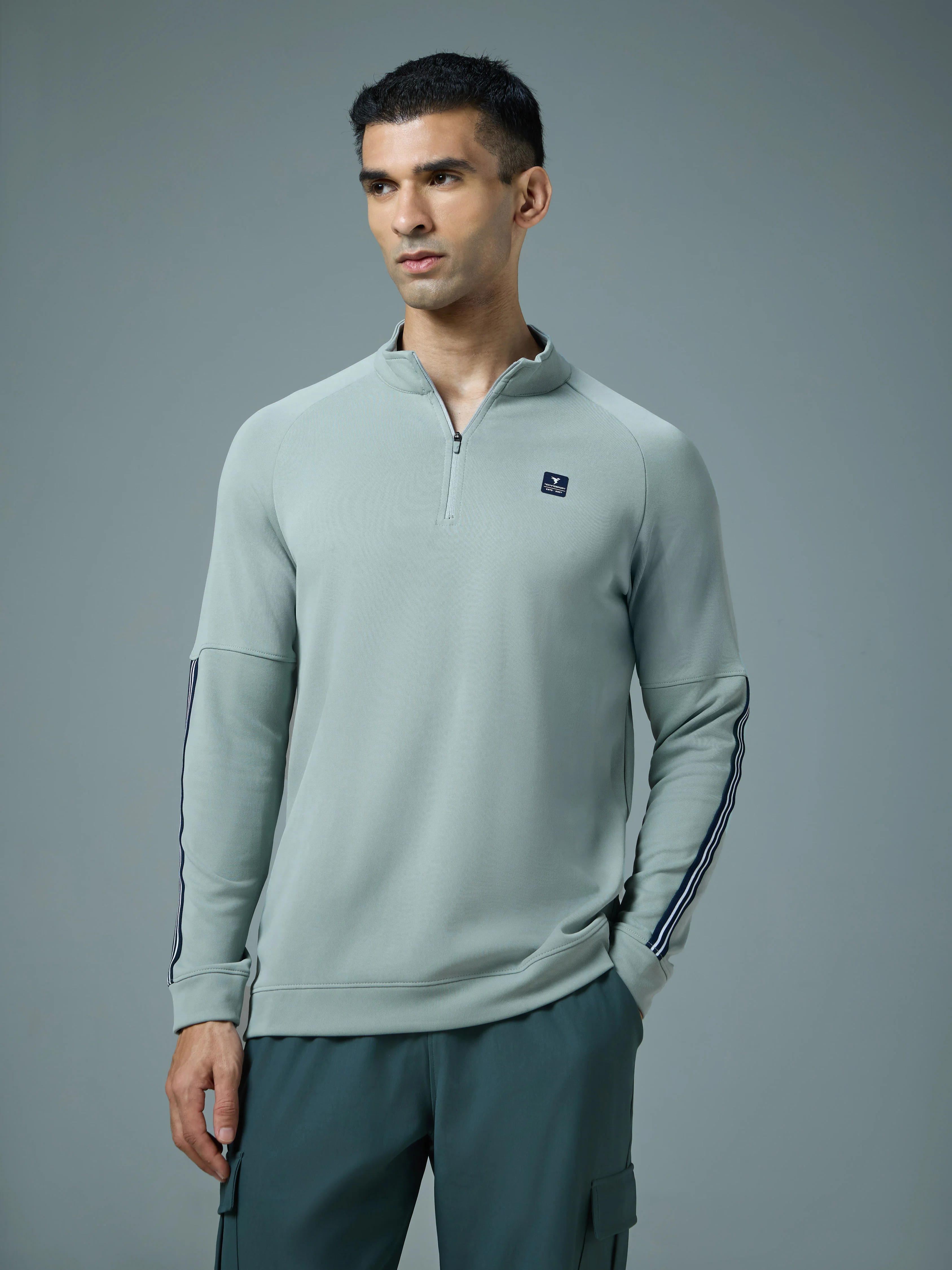 Men Solid Slim Fit Mock Neck Sweatshirt with ELASTO PLUS - Image 2