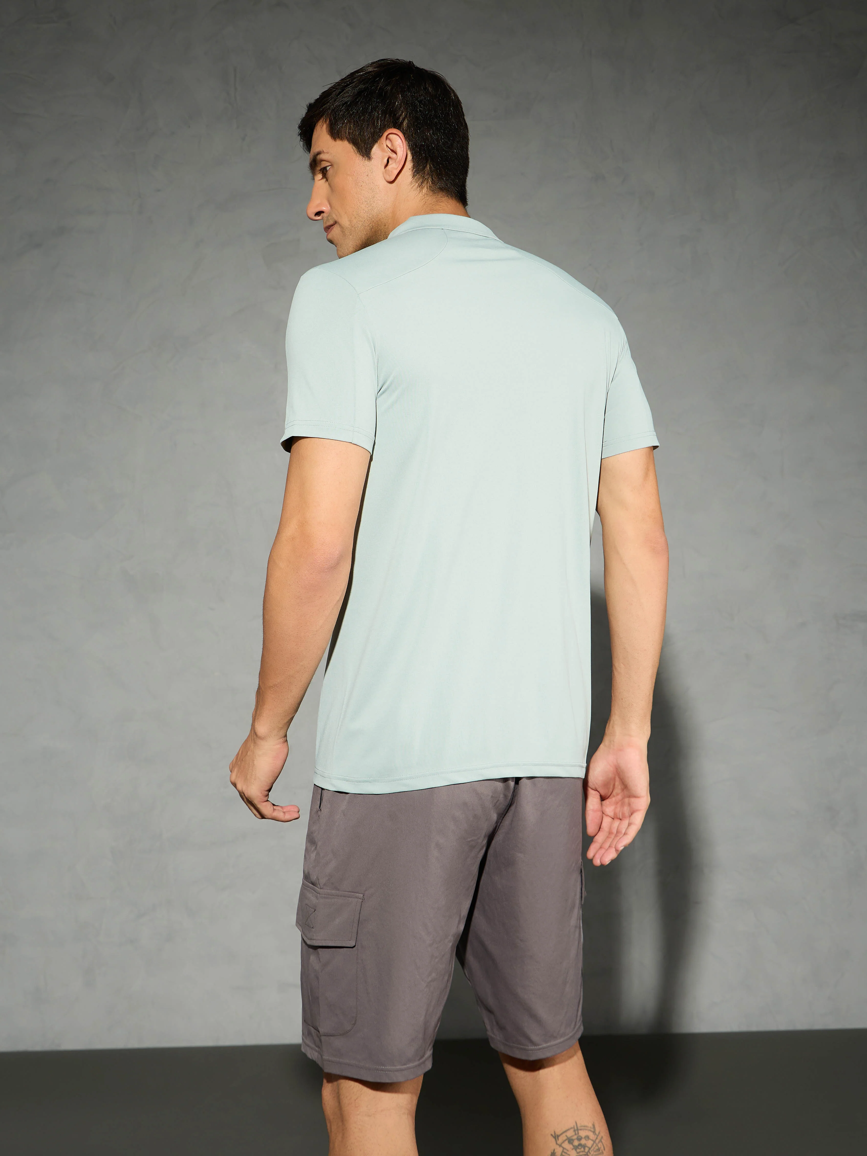 Men Solid Slim Fit Mock Neck T-shirt with COTFLEX - Image 3