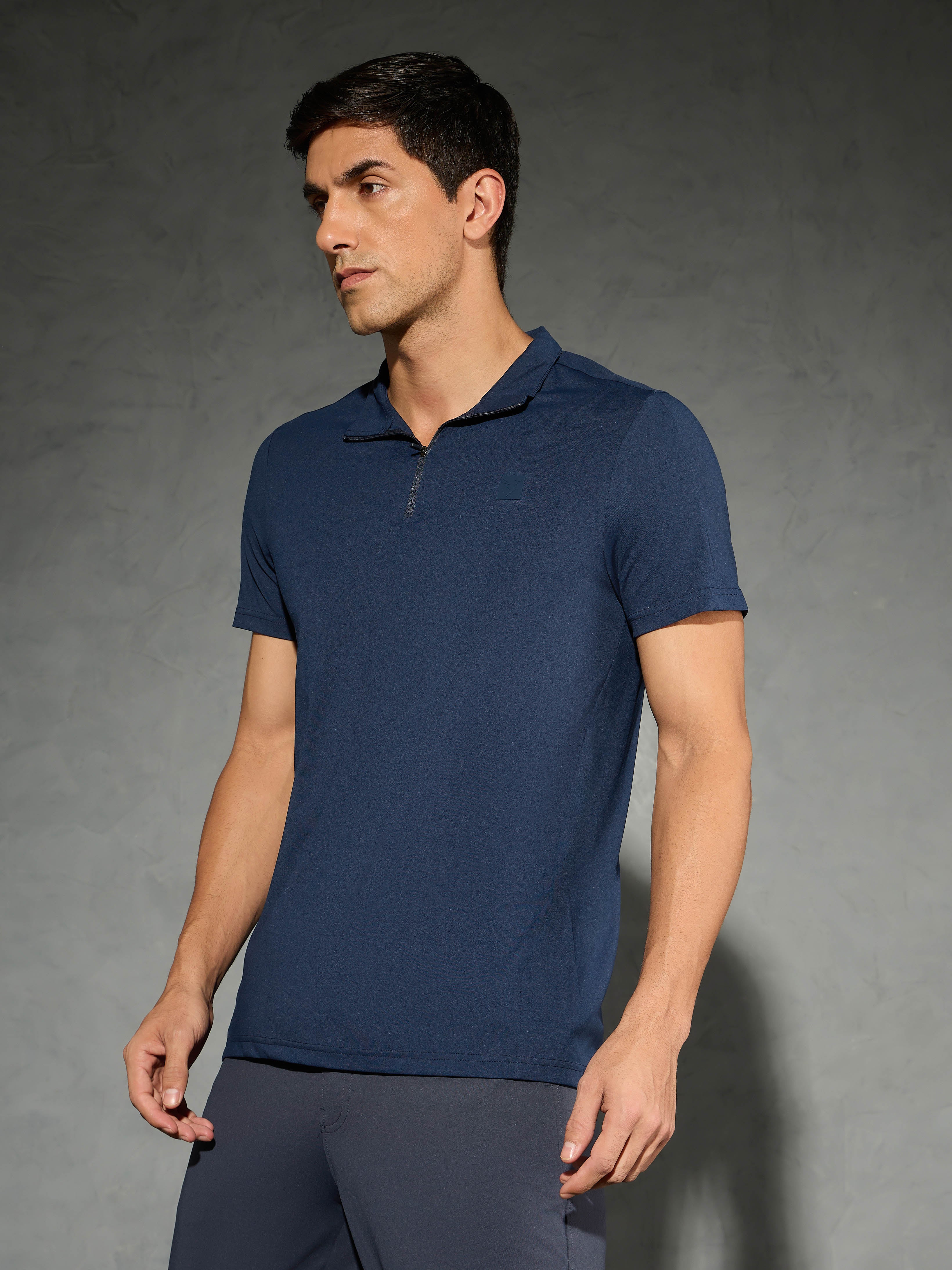 Men Solid Slim Fit Mock Neck T-shirt with COTFLEX - Image 4