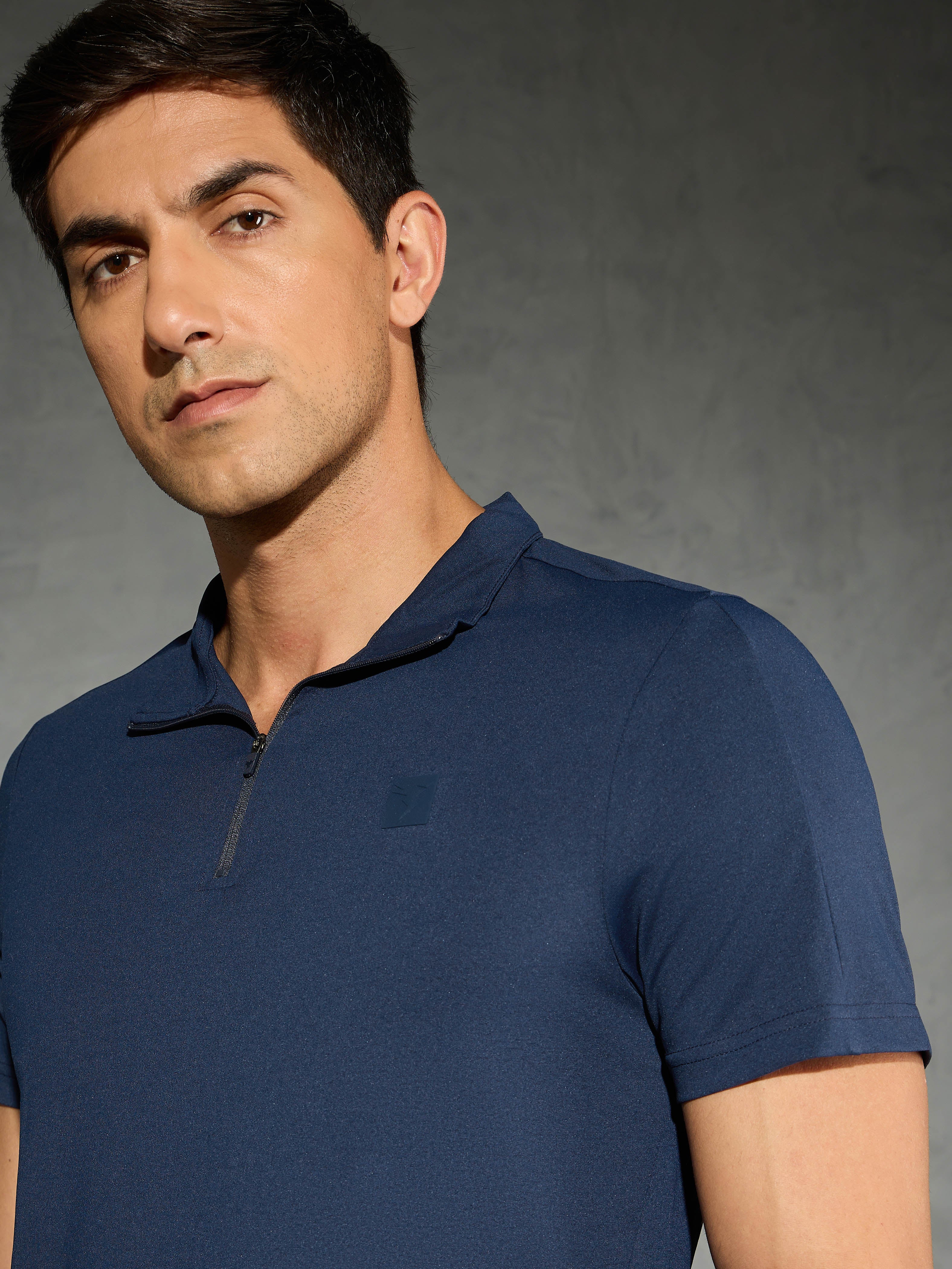 Men Solid Slim Fit Mock Neck T-shirt with COTFLEX - Image 6