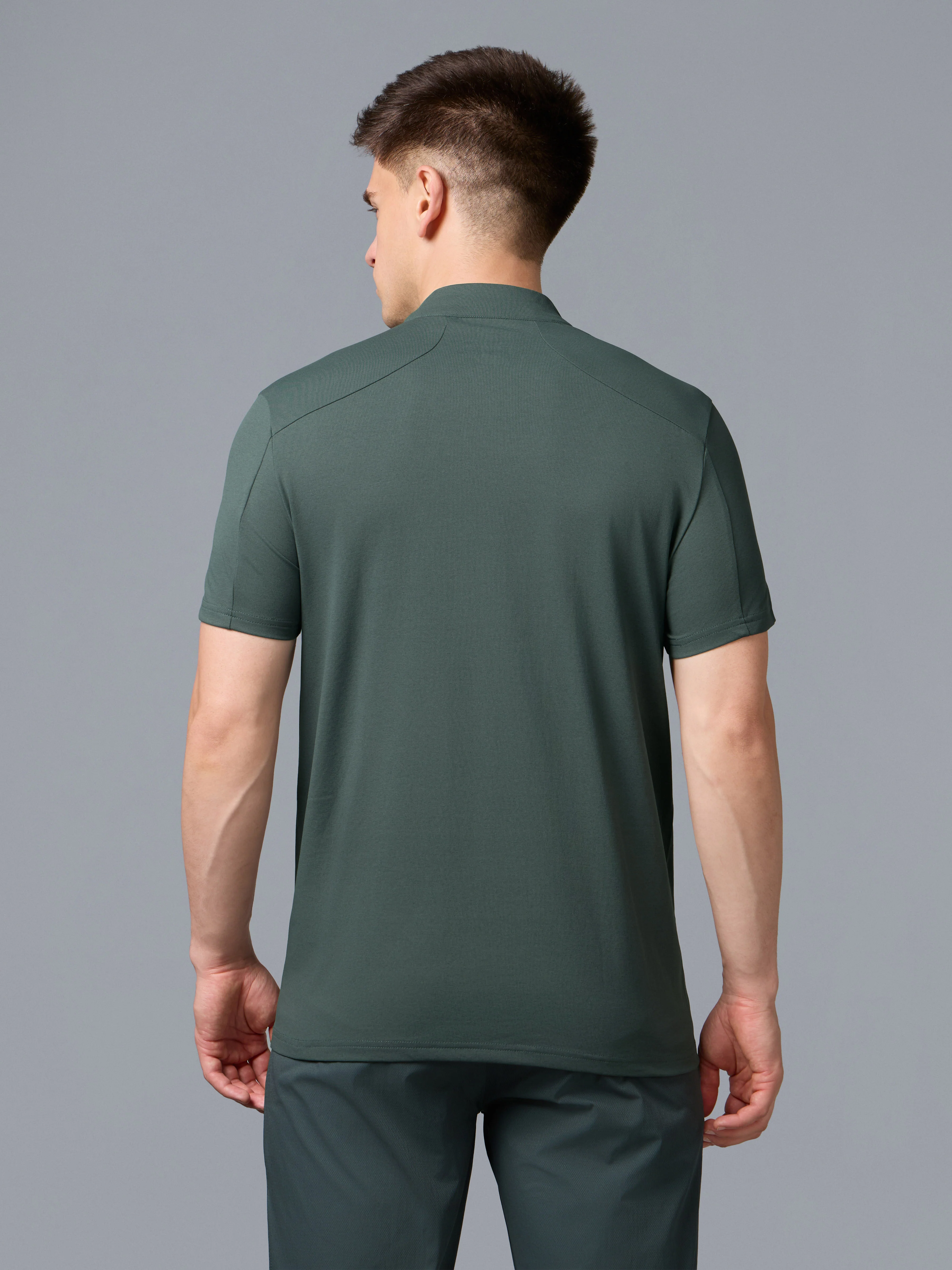 Men Solid Slim Fit Mock Neck T-shirt with COTFLEX - Image 3