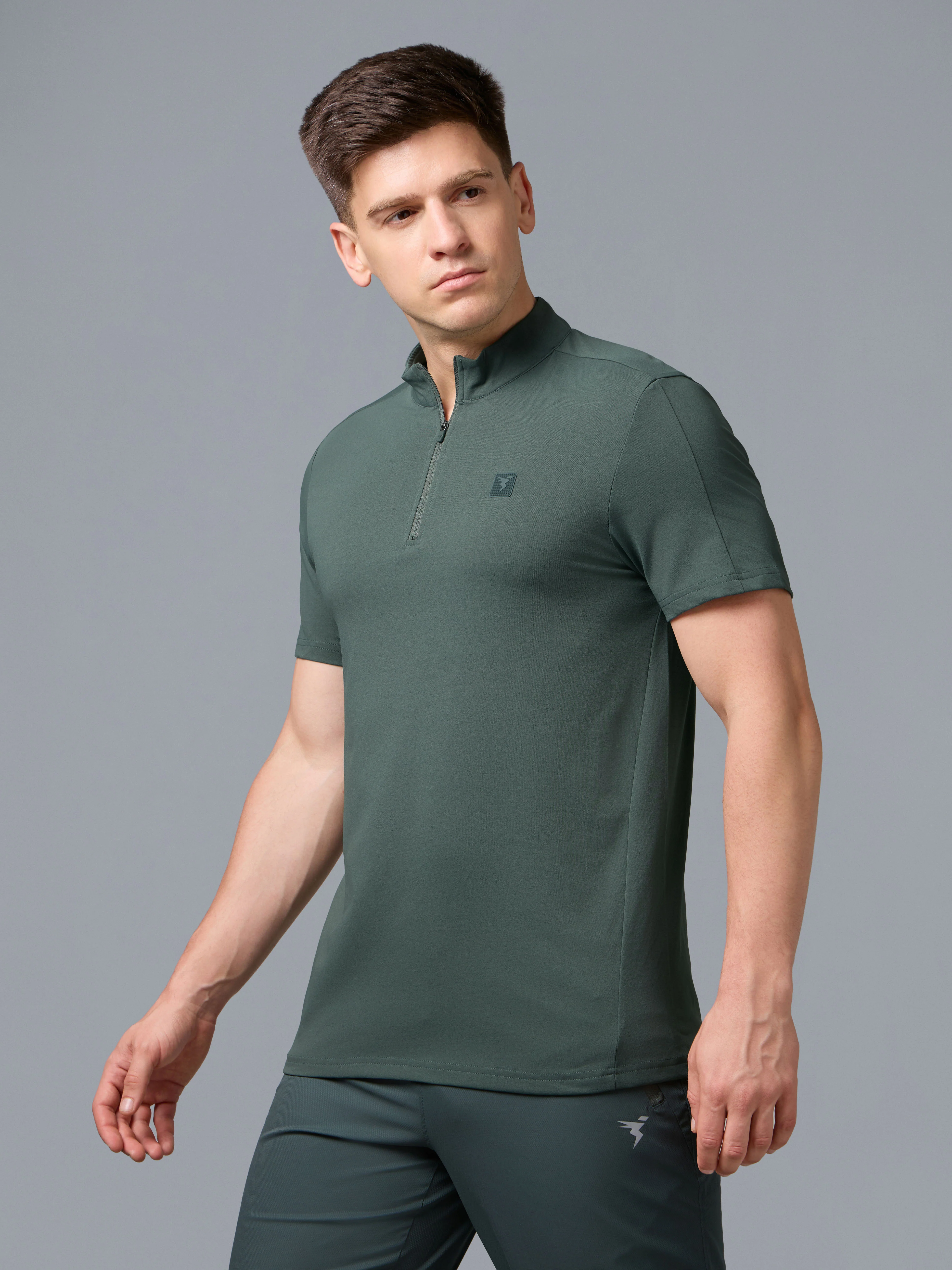 Men Solid Slim Fit Mock Neck T-shirt with COTFLEX - Image 4