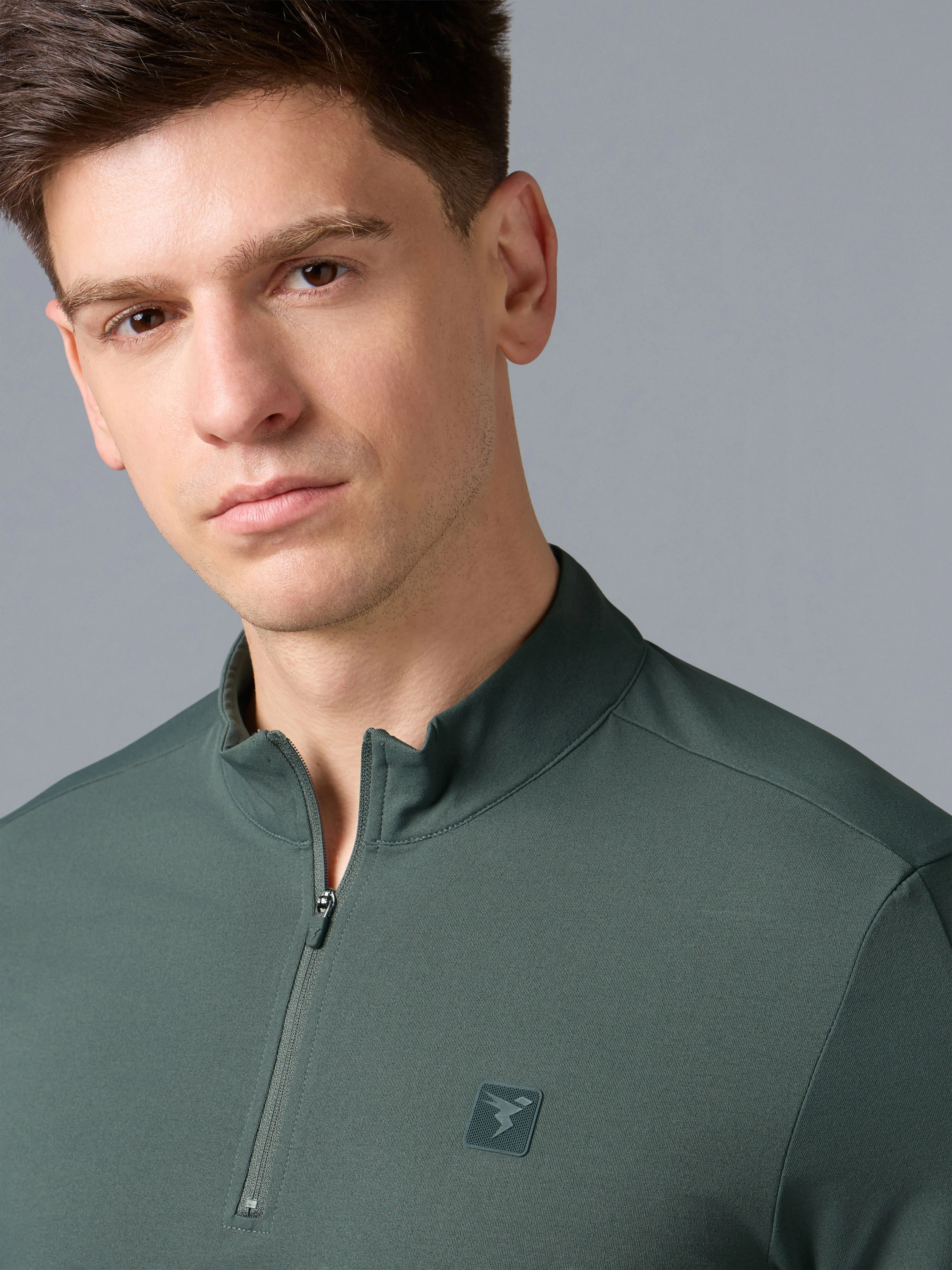 Men Solid Slim Fit Mock Neck T-shirt with COTFLEX - Image 5
