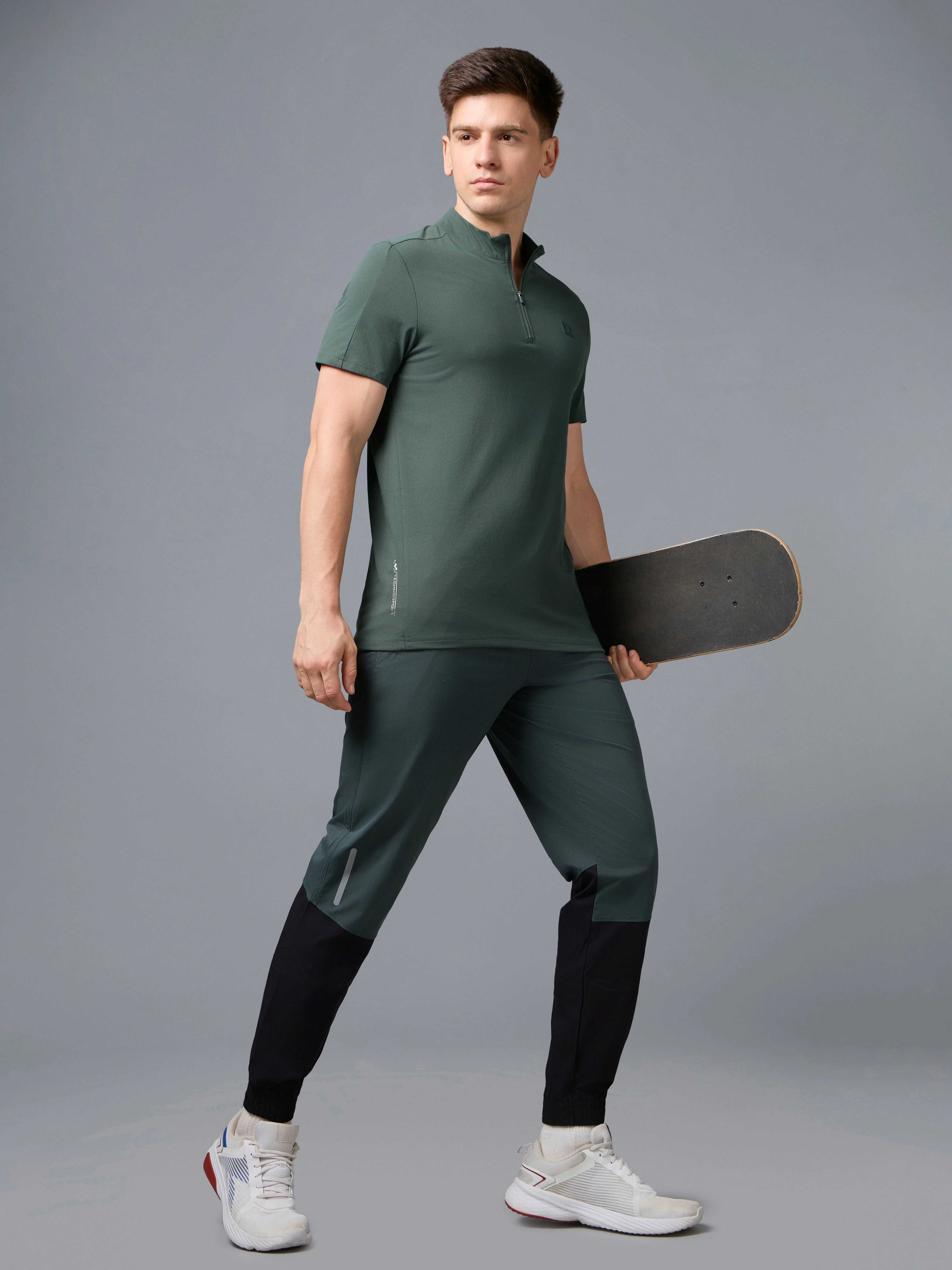 Men Solid Slim Fit Mock Neck T-shirt with COTFLEX - Image 6