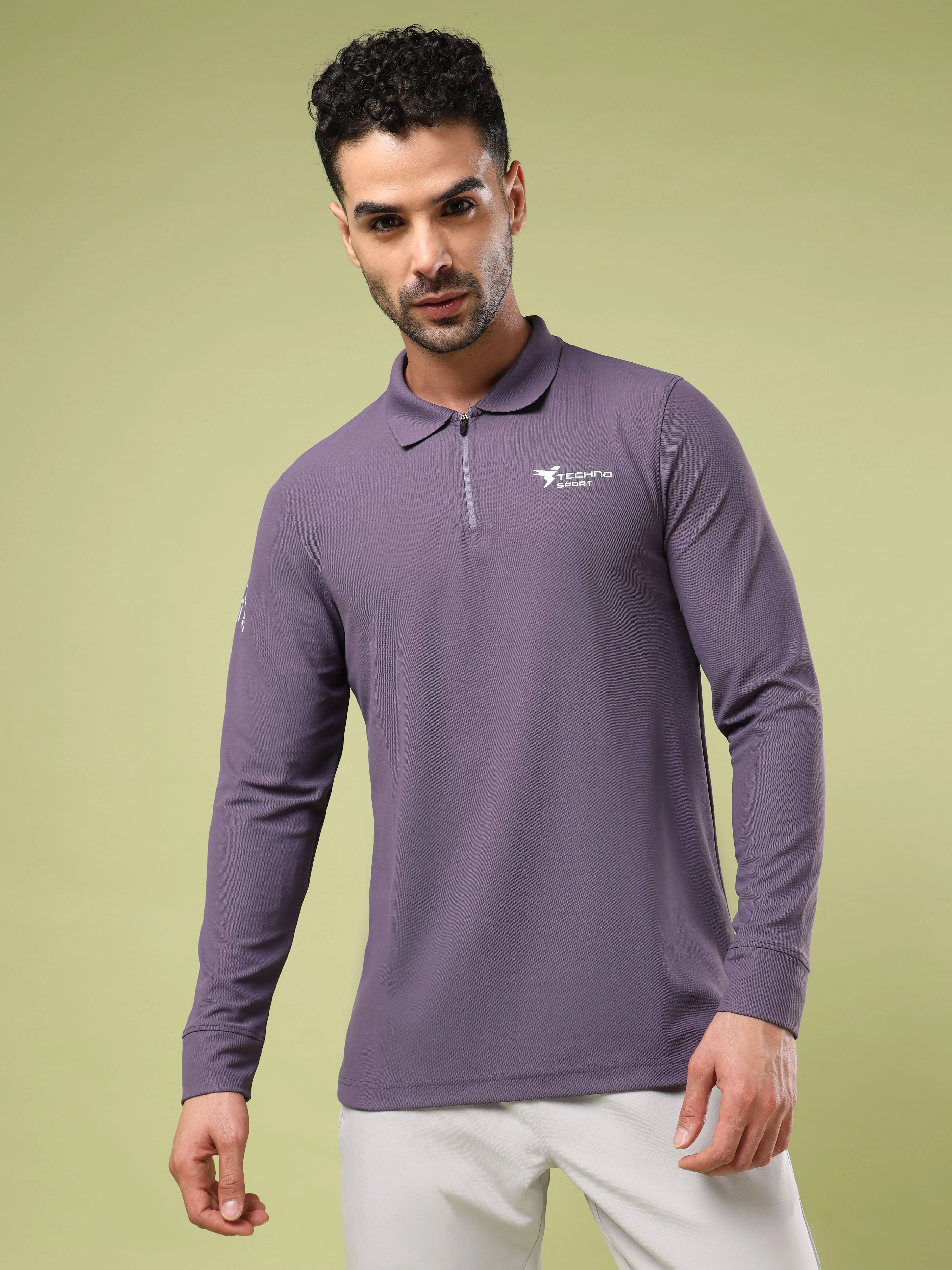 Men Solid Slim Fit Polo Sports T-shirt with MATPIQ - Image 2