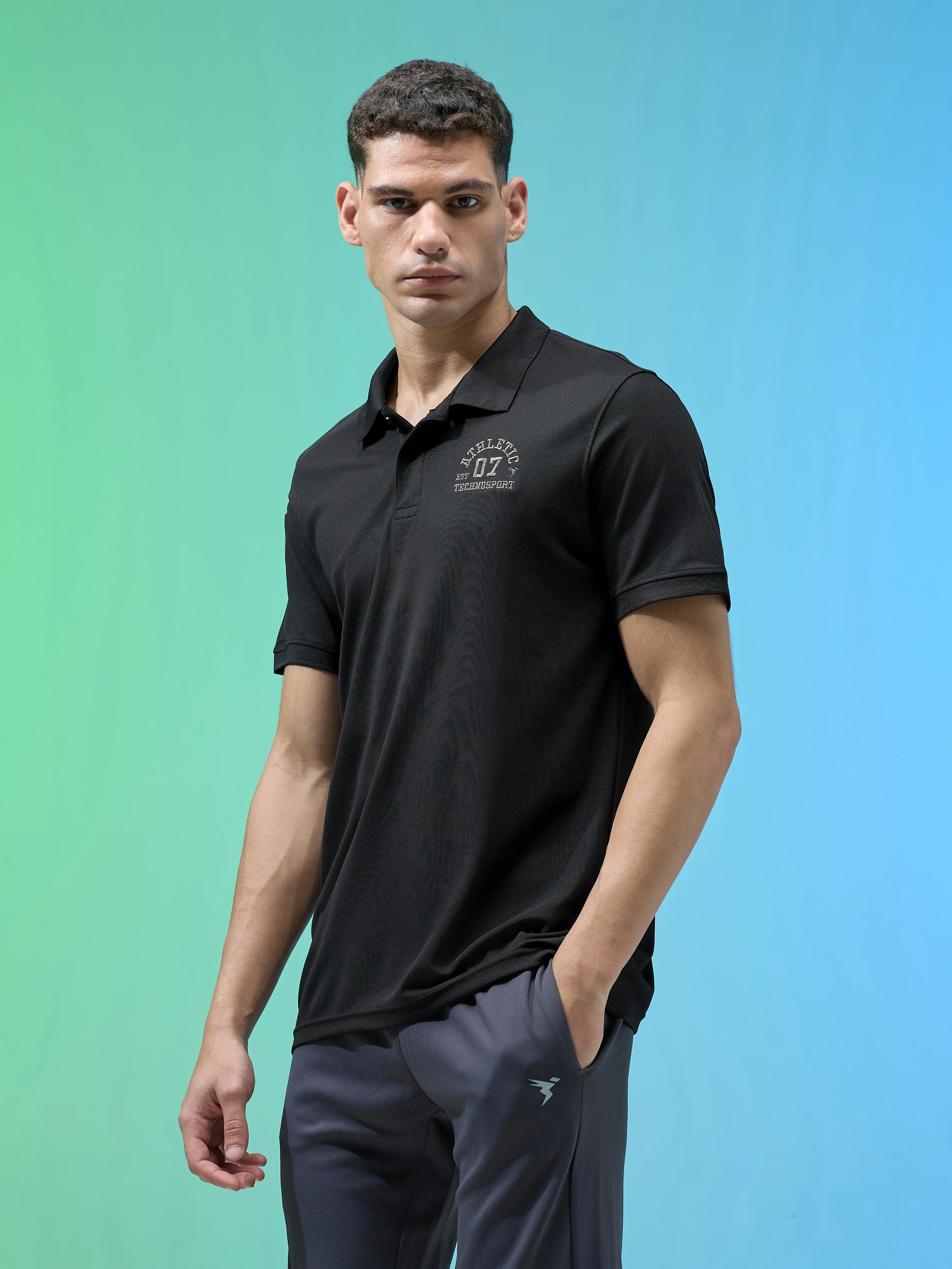 Men Solid Slim Fit Polo Sports T-shirt with MATPIQ - Image 4