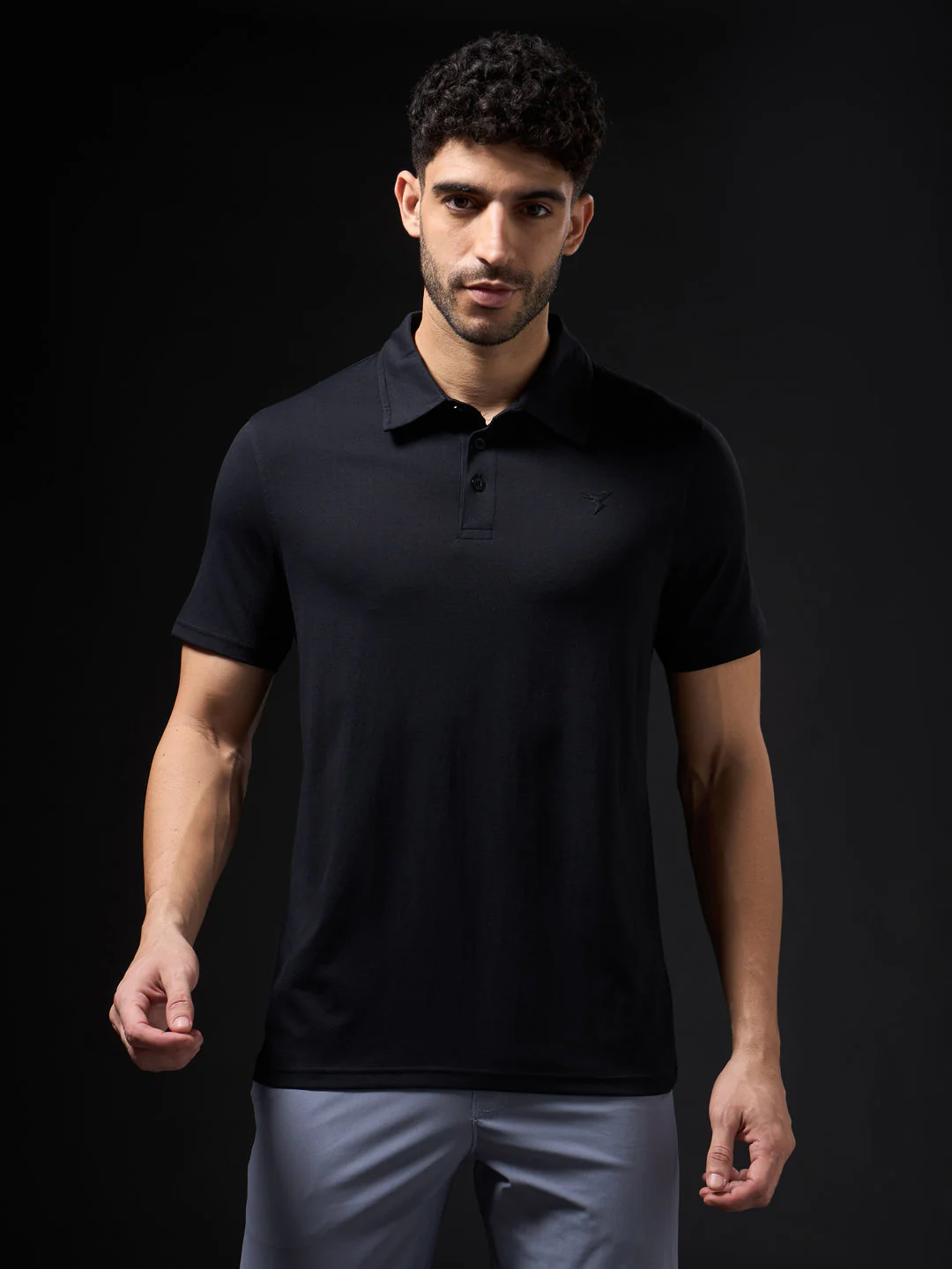 Men Solid Slim Fit Polo T-shirt with COTFLEX - Image 2