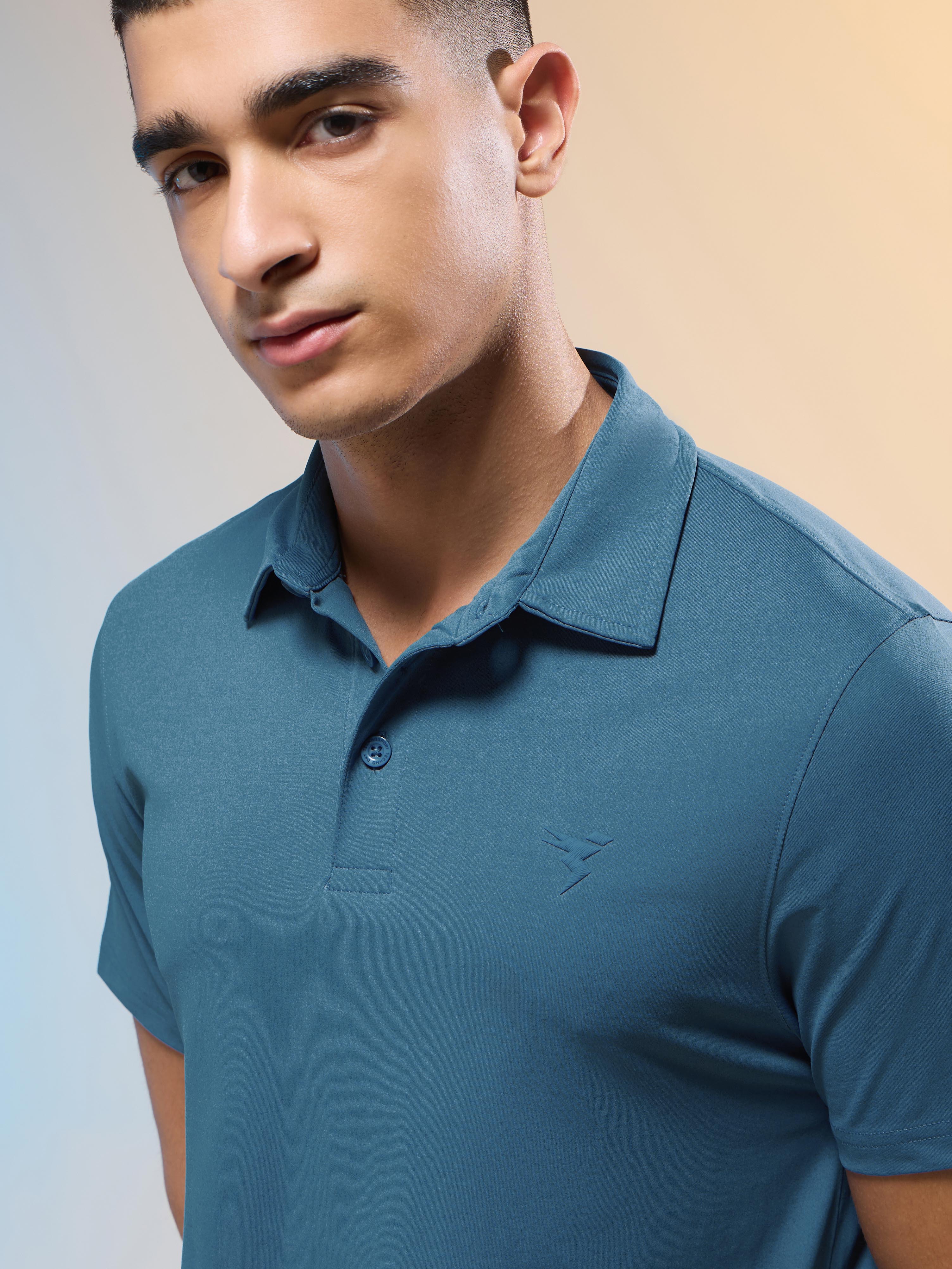 Men Solid Slim Fit Polo T-shirt with COTFLEX - Image 6