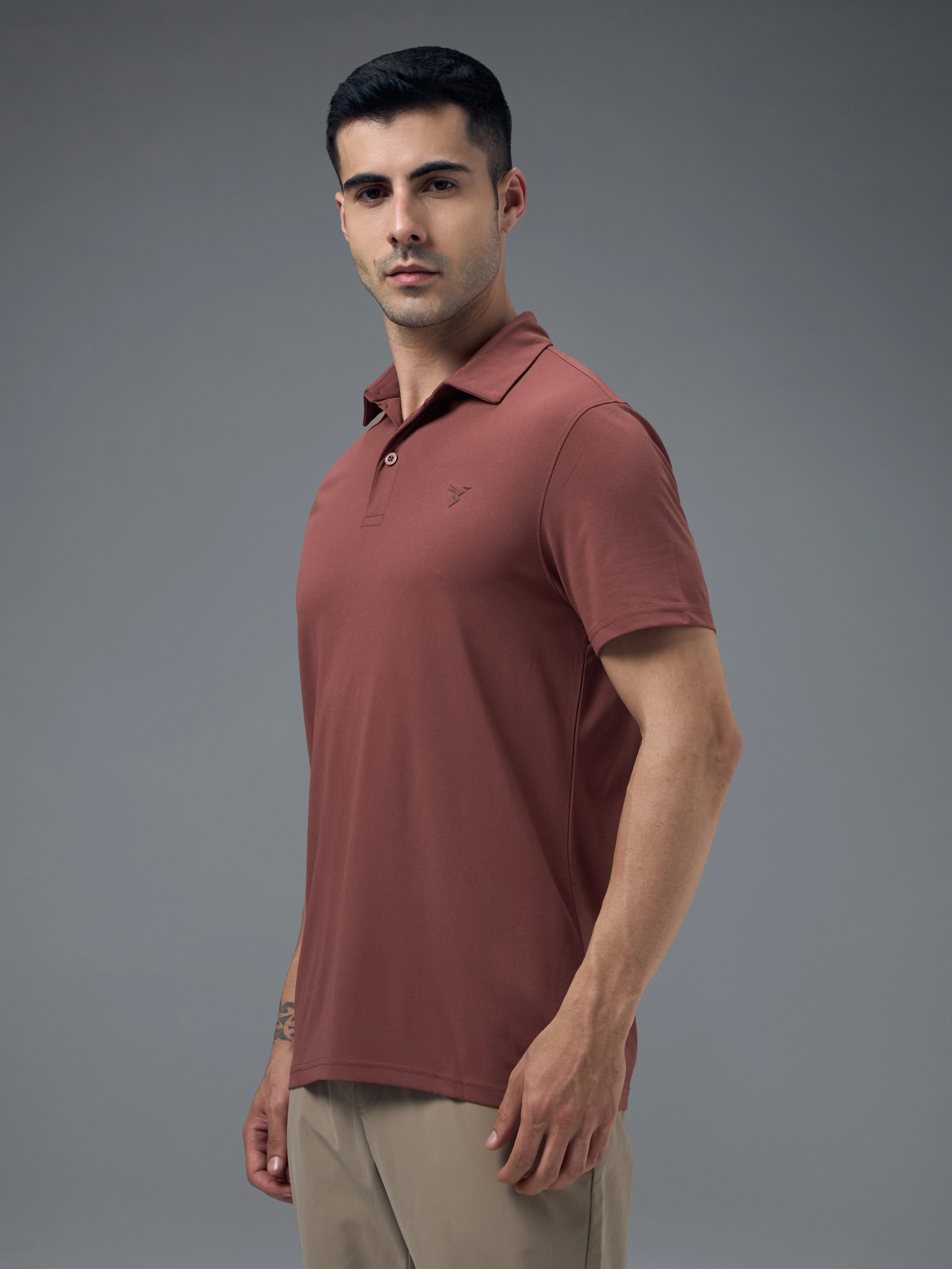 Men Solid Slim Fit Polo T-shirt with COTFLEX - Image 4