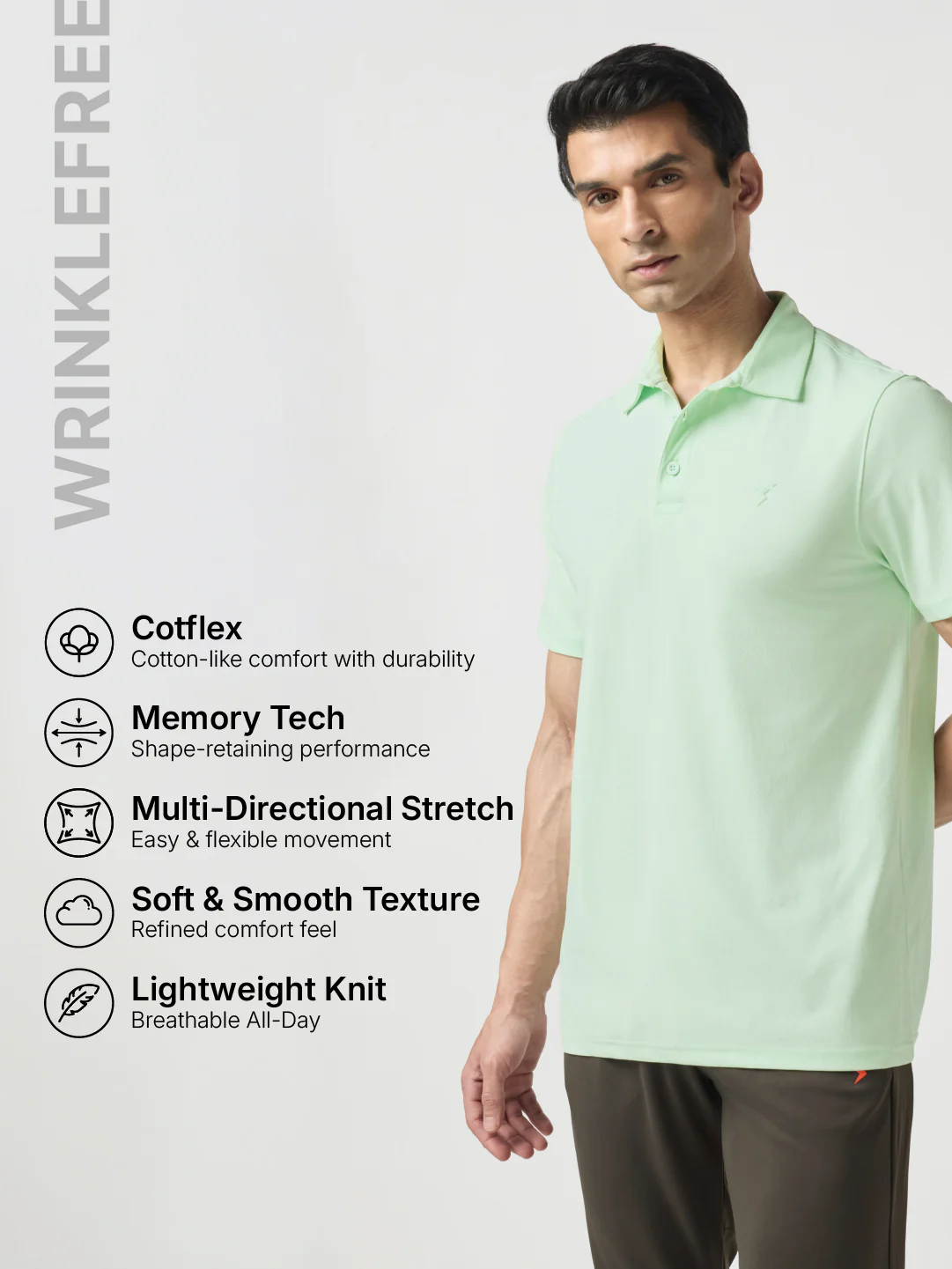 Men Solid Slim Fit Polo T-shirt with COTFLEX - Image 4