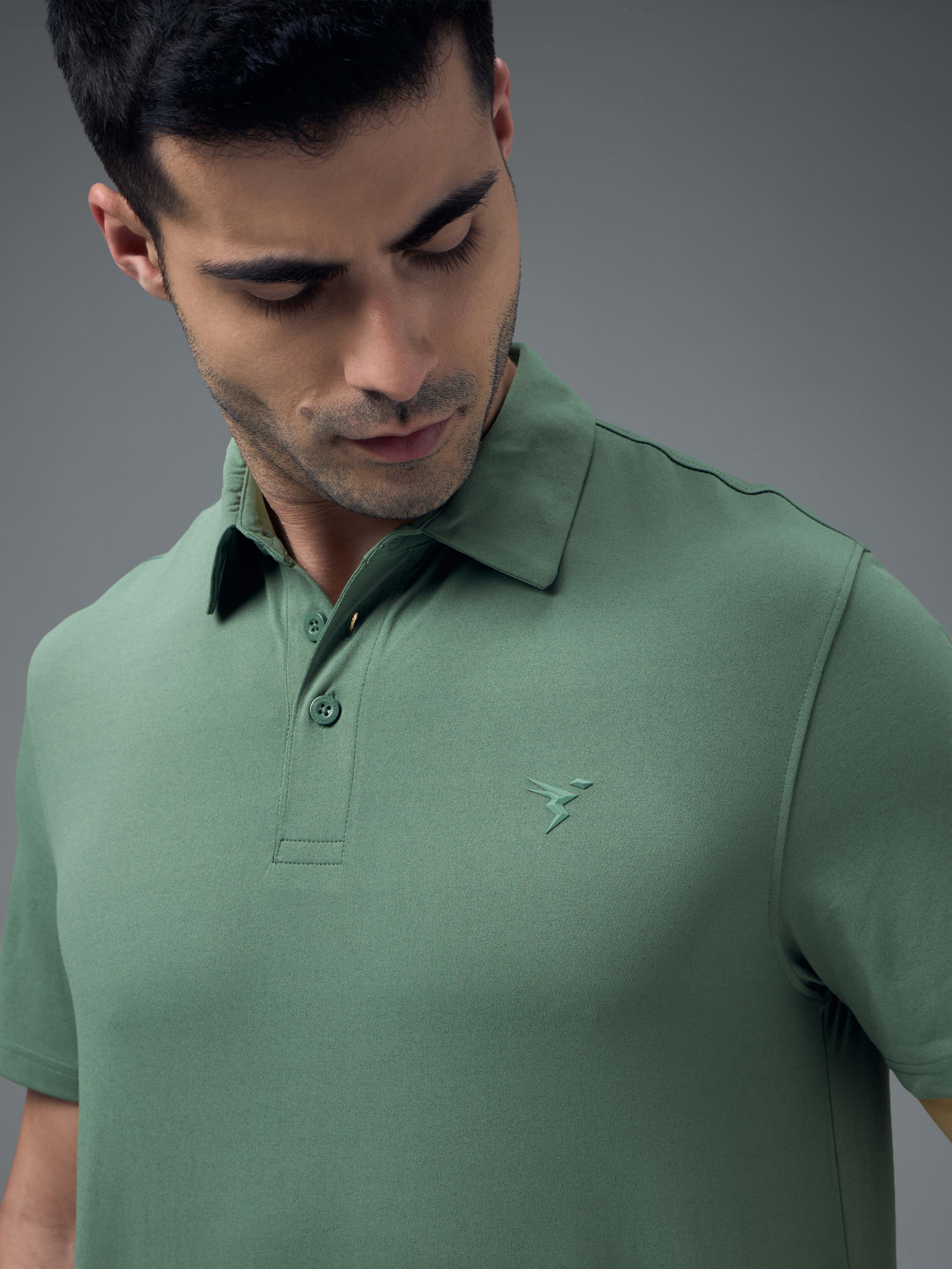 Men Solid Slim Fit Polo T-shirt with COTFLEX - Image 6
