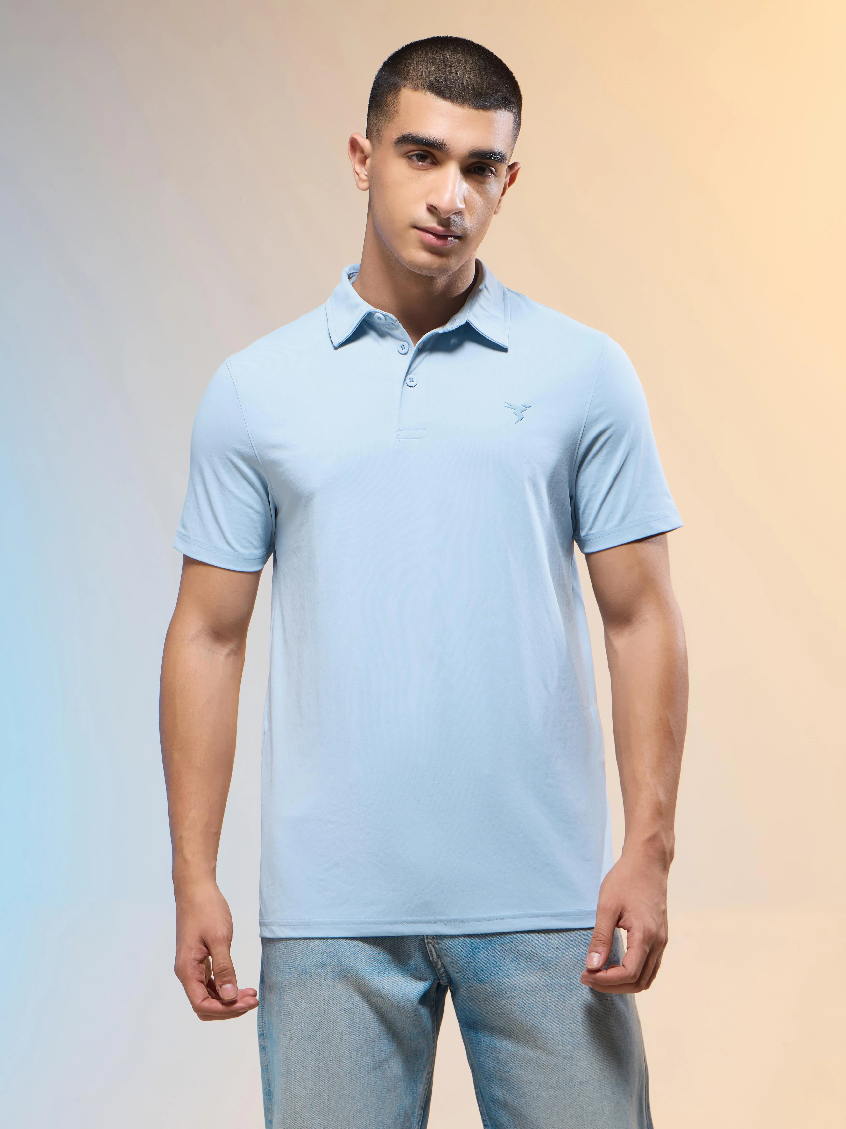 Men Solid Slim Fit Polo T-shirt with COTFLEX - Image 2