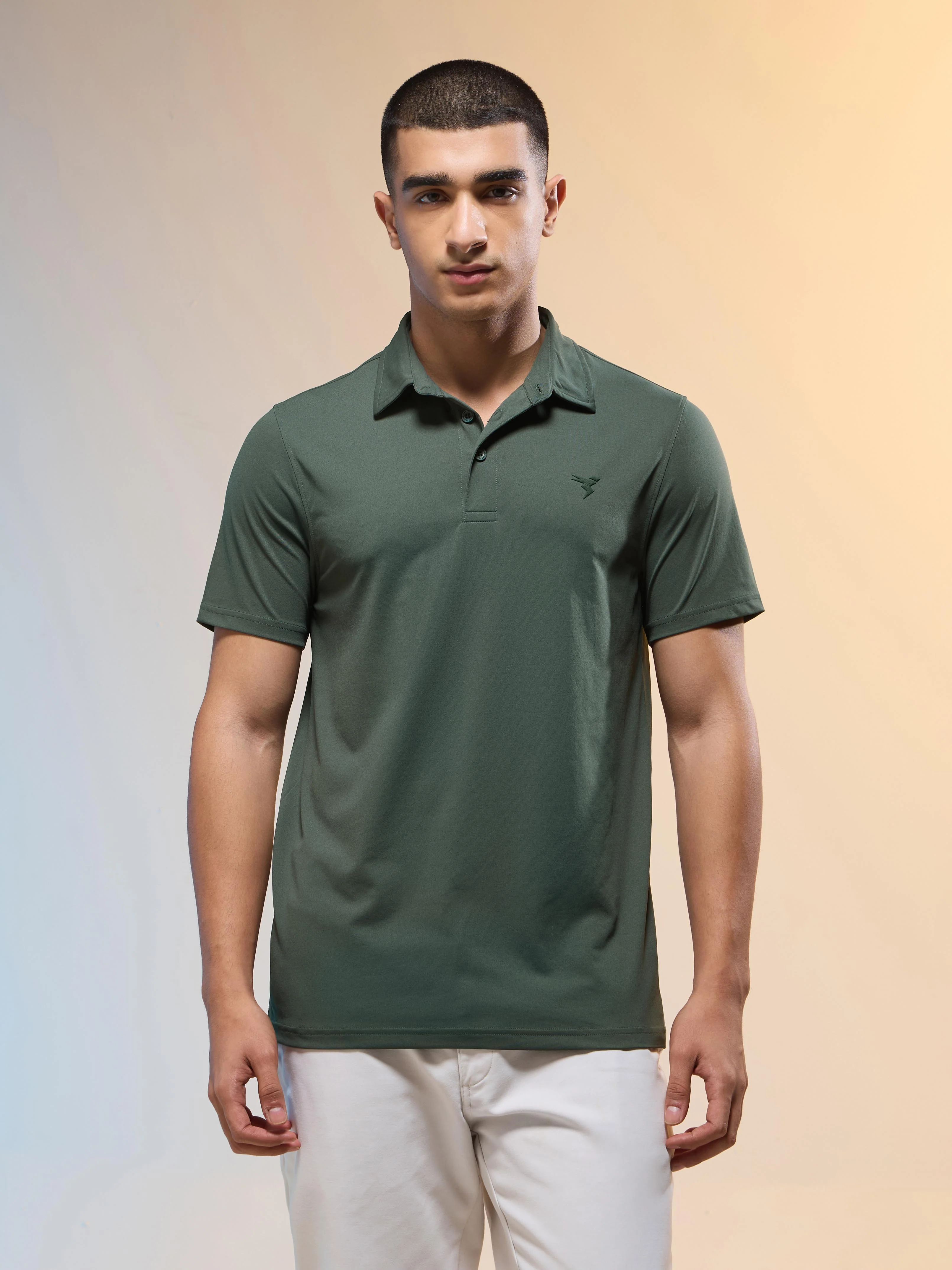 Men Solid Slim Fit Polo T-shirt with COTFLEX - Image 2