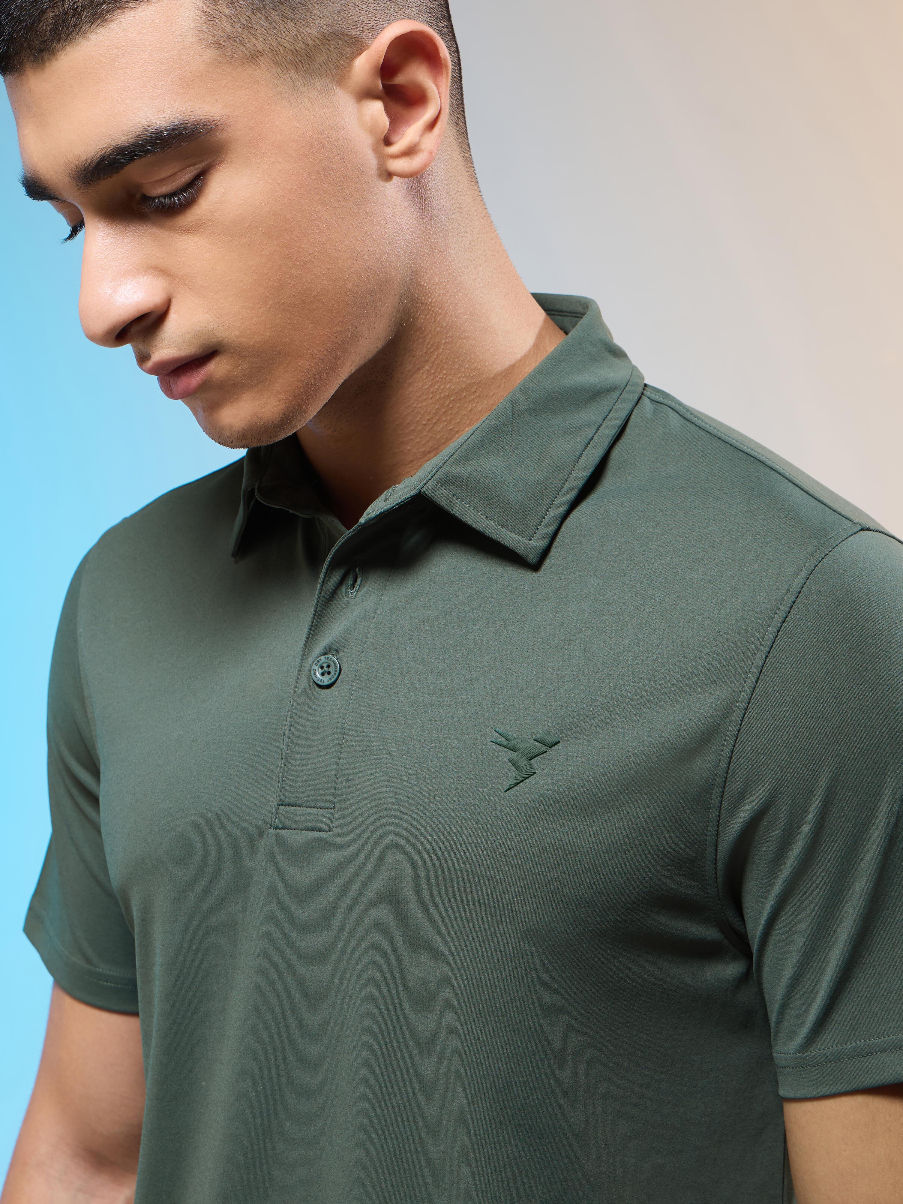 Men Solid Slim Fit Polo T-shirt with COTFLEX - Image 6