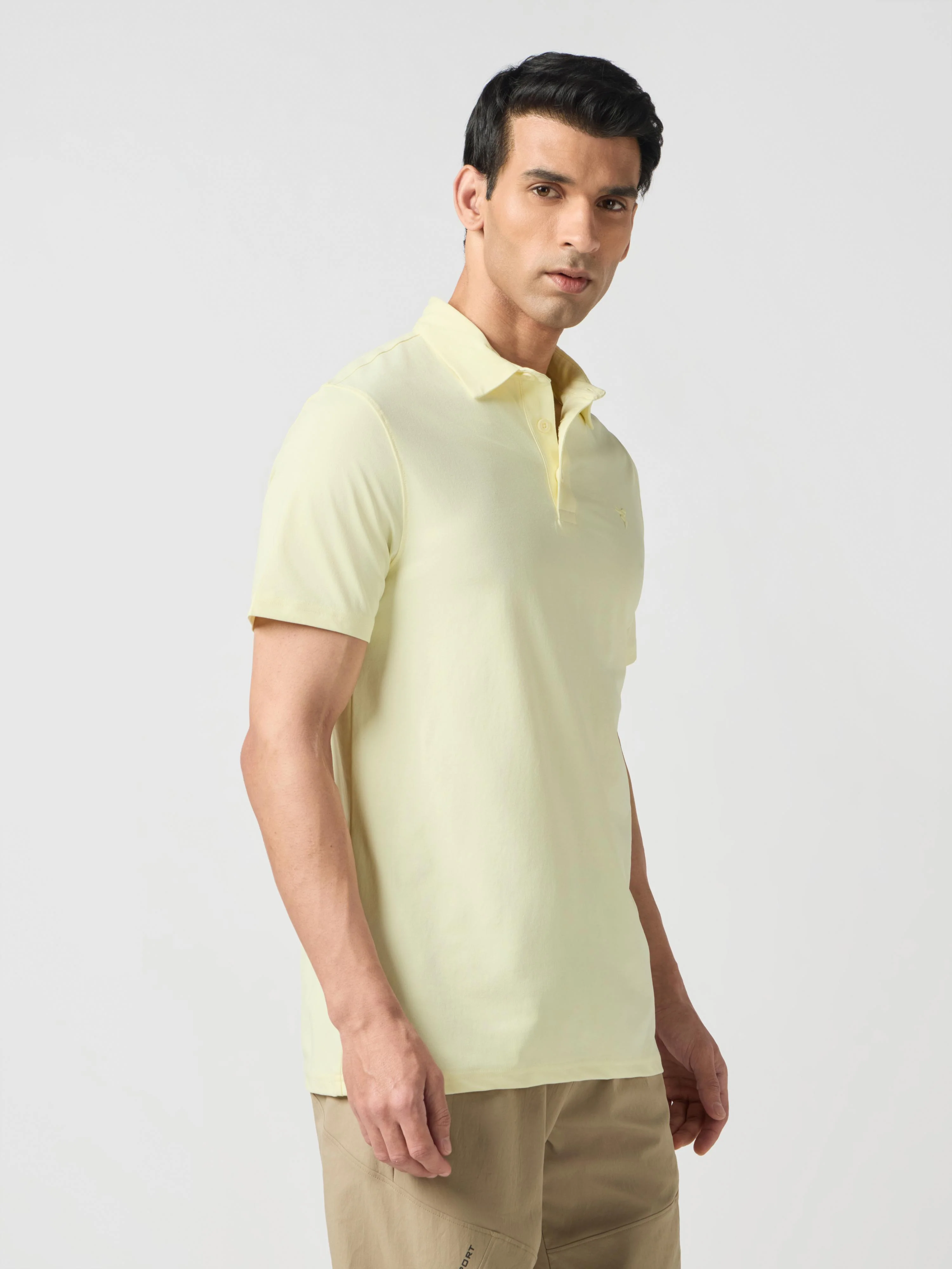 Men Solid Slim Fit Polo T-shirt with COTFLEX - Image 4