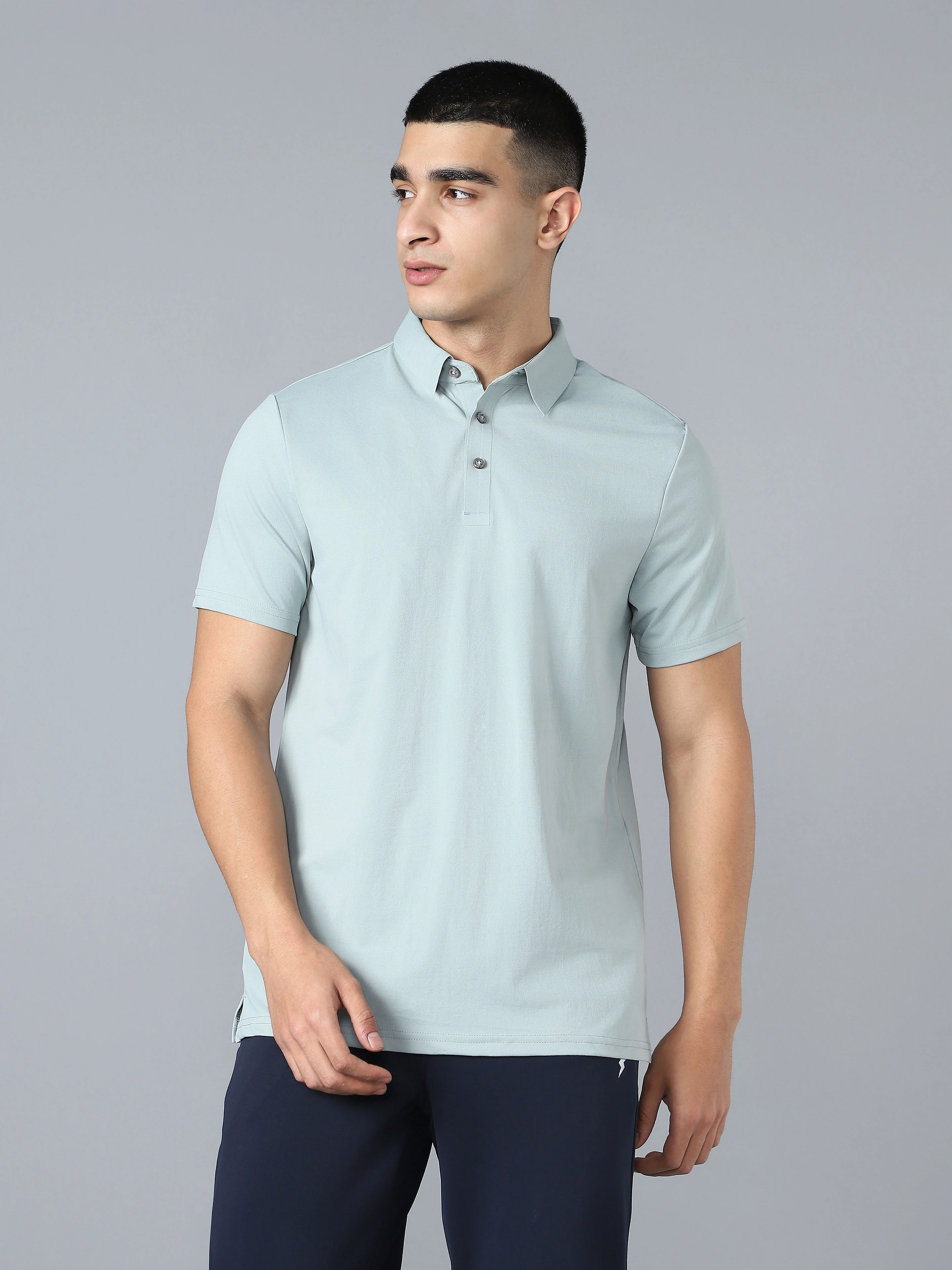 Men Solid Slim Fit Polo T-shirt with COTFLEX - Image 2
