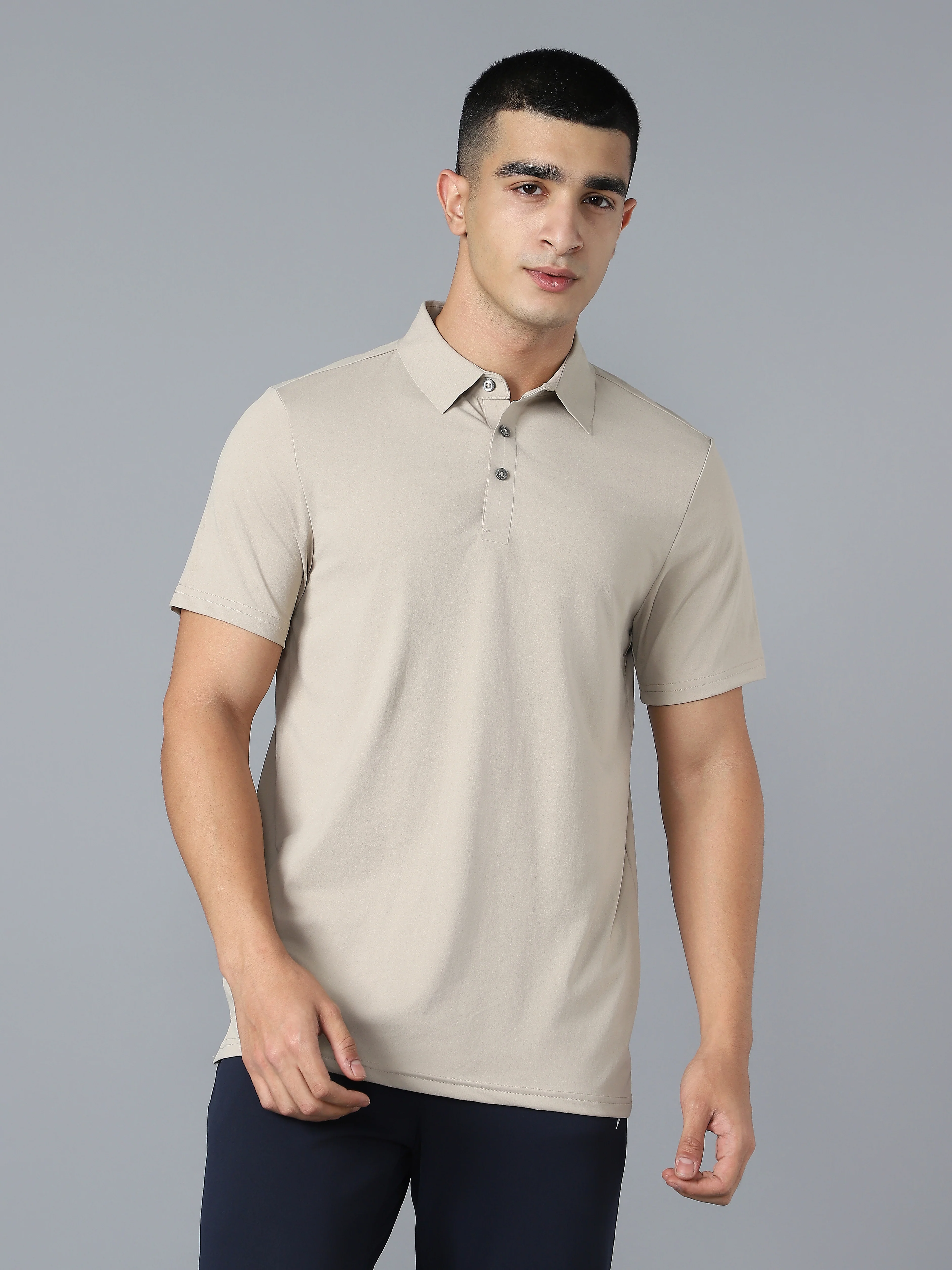 Men Solid Slim Fit Polo T-shirt with COTFLEX - Image 2