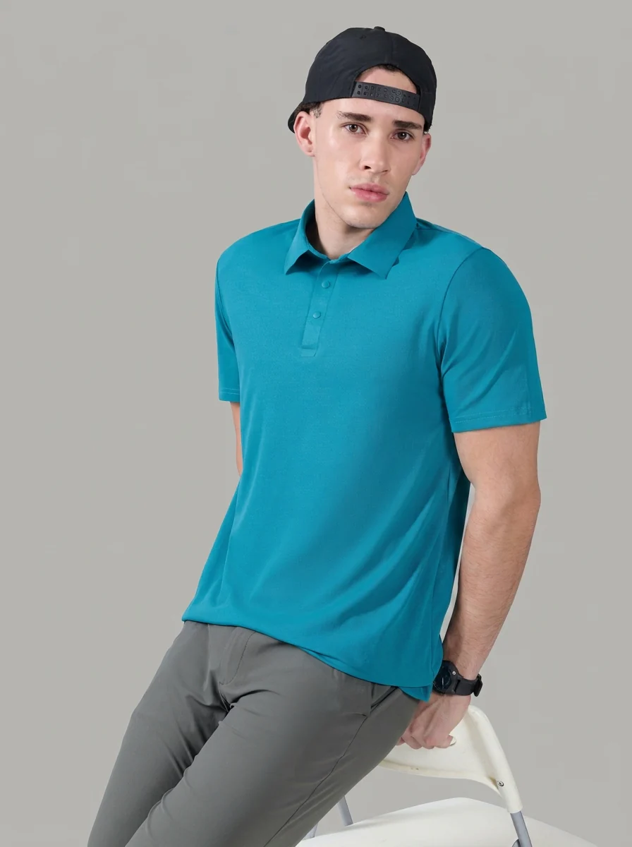 Men Solid Slim Fit Polo T-shirt with COTFLEX - Image 6
