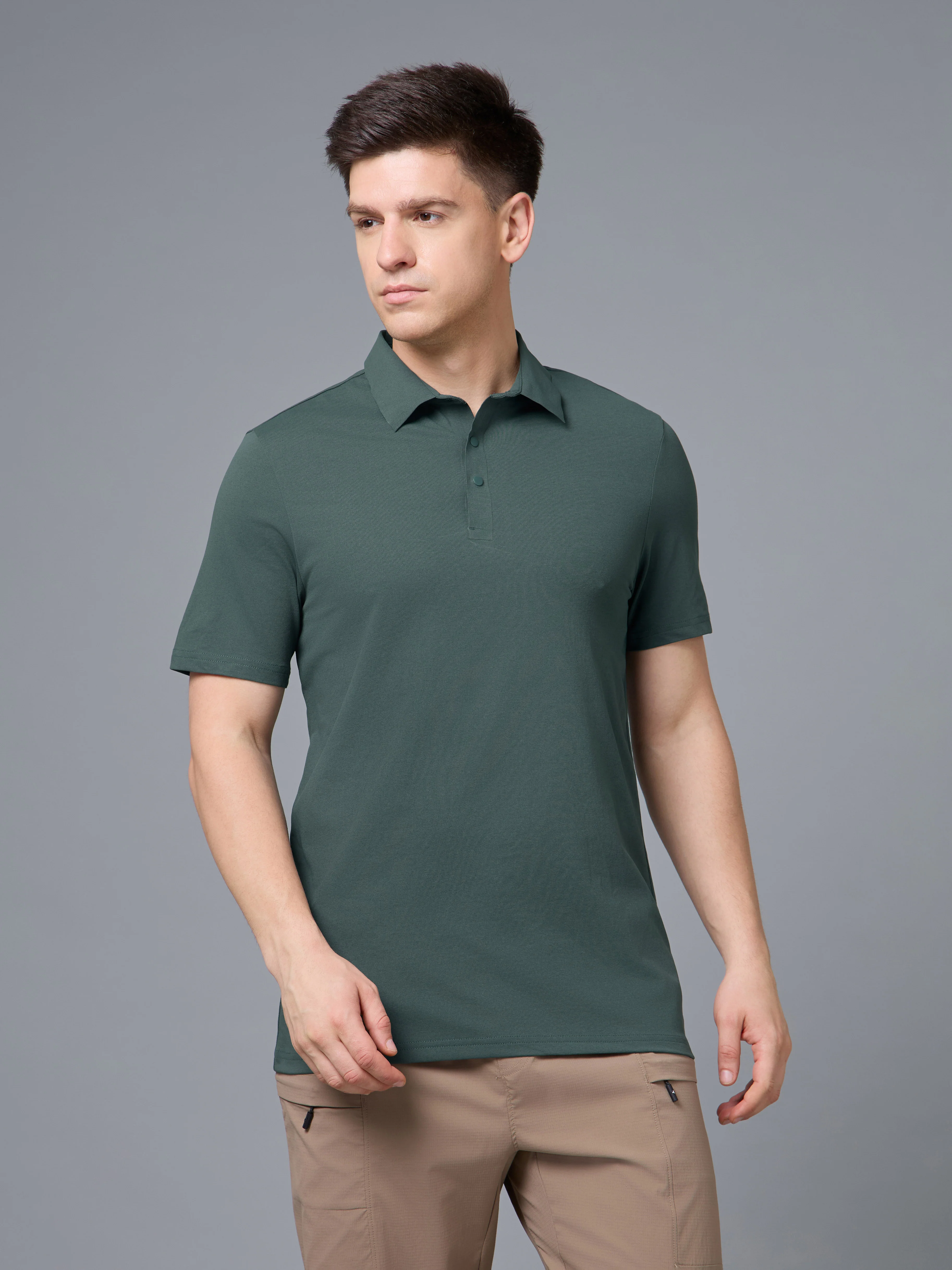 Men Solid Slim Fit Polo T-shirt with COTFLEX - Image 2