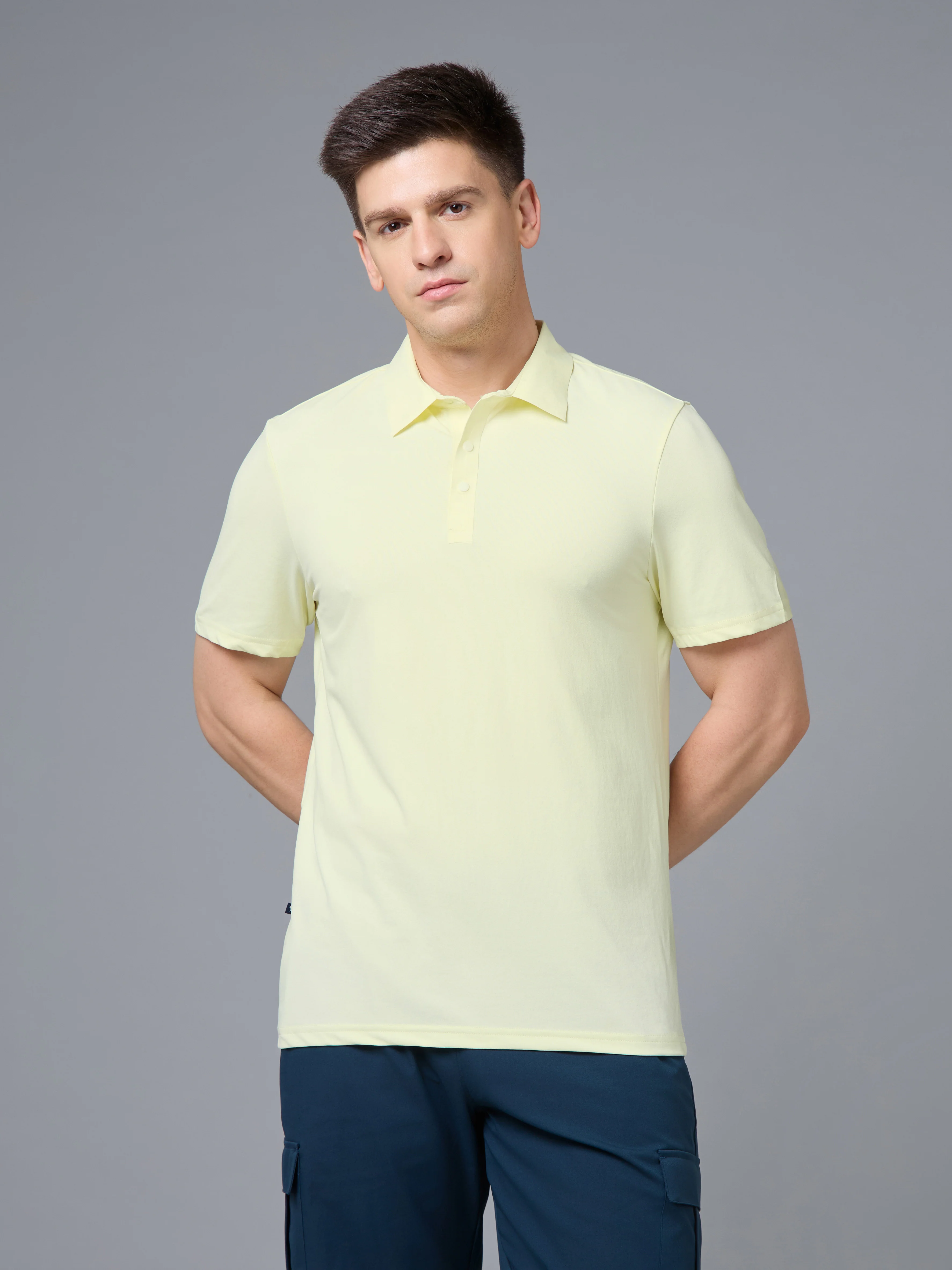 Men Solid Slim Fit Polo T-shirt with COTFLEX - Image 2