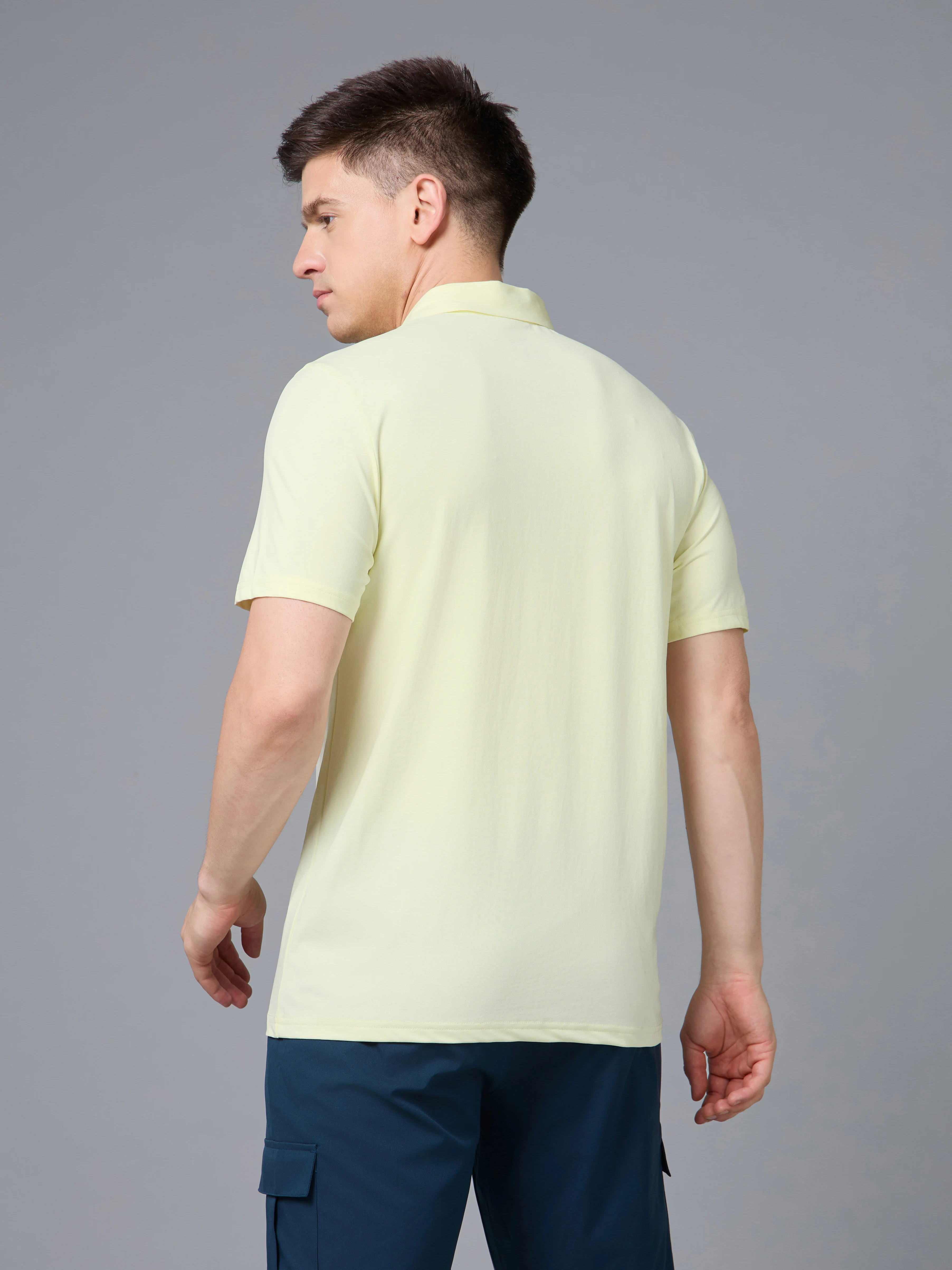 Men Solid Slim Fit Polo T-shirt with COTFLEX - Image 4