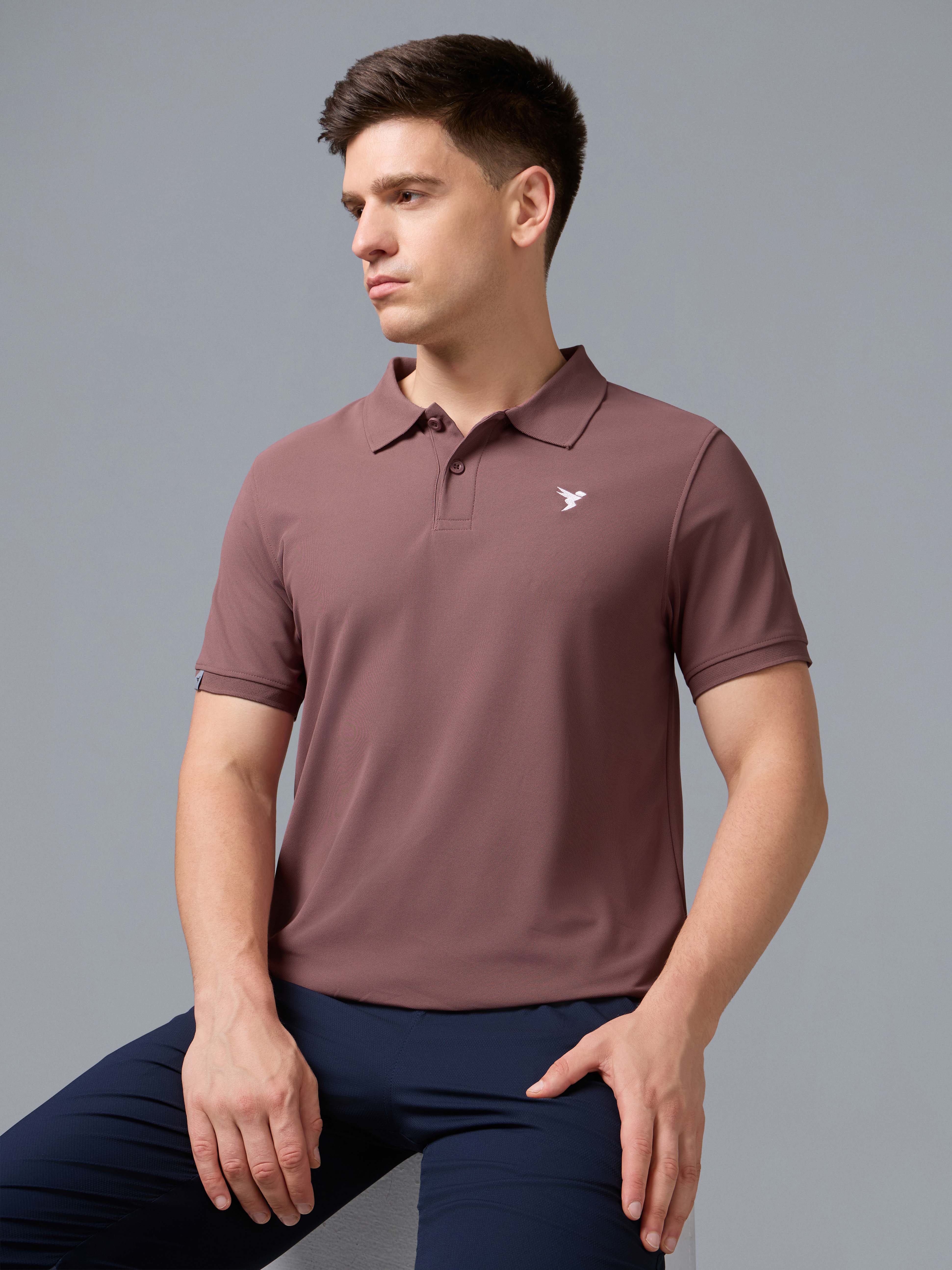 Men Solid Slim Fit Polo T-shirt with MATPIQ - Image 2