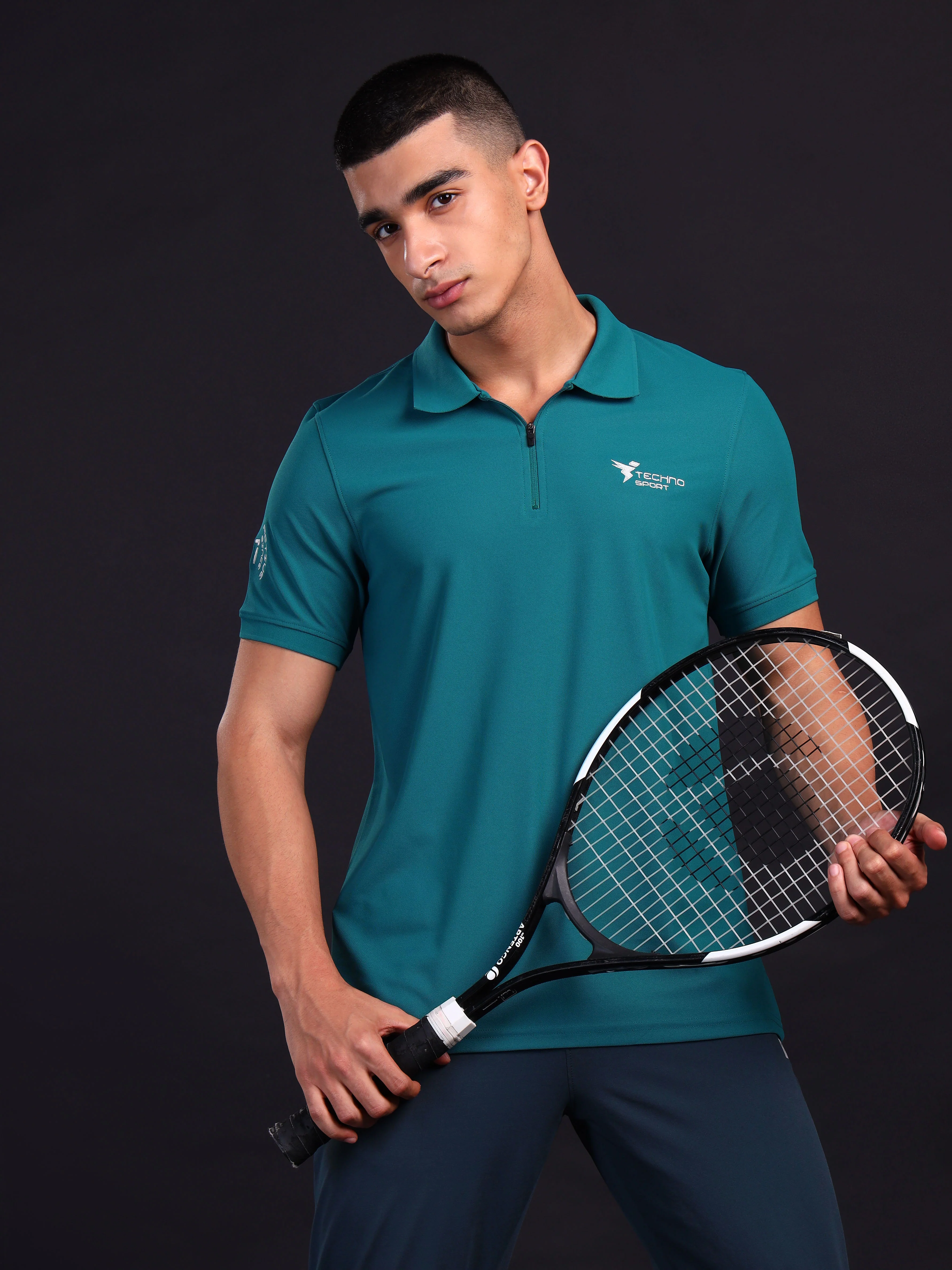 Men Solid Slim Fit Polo T-shirt with MATPIQ - Image 2