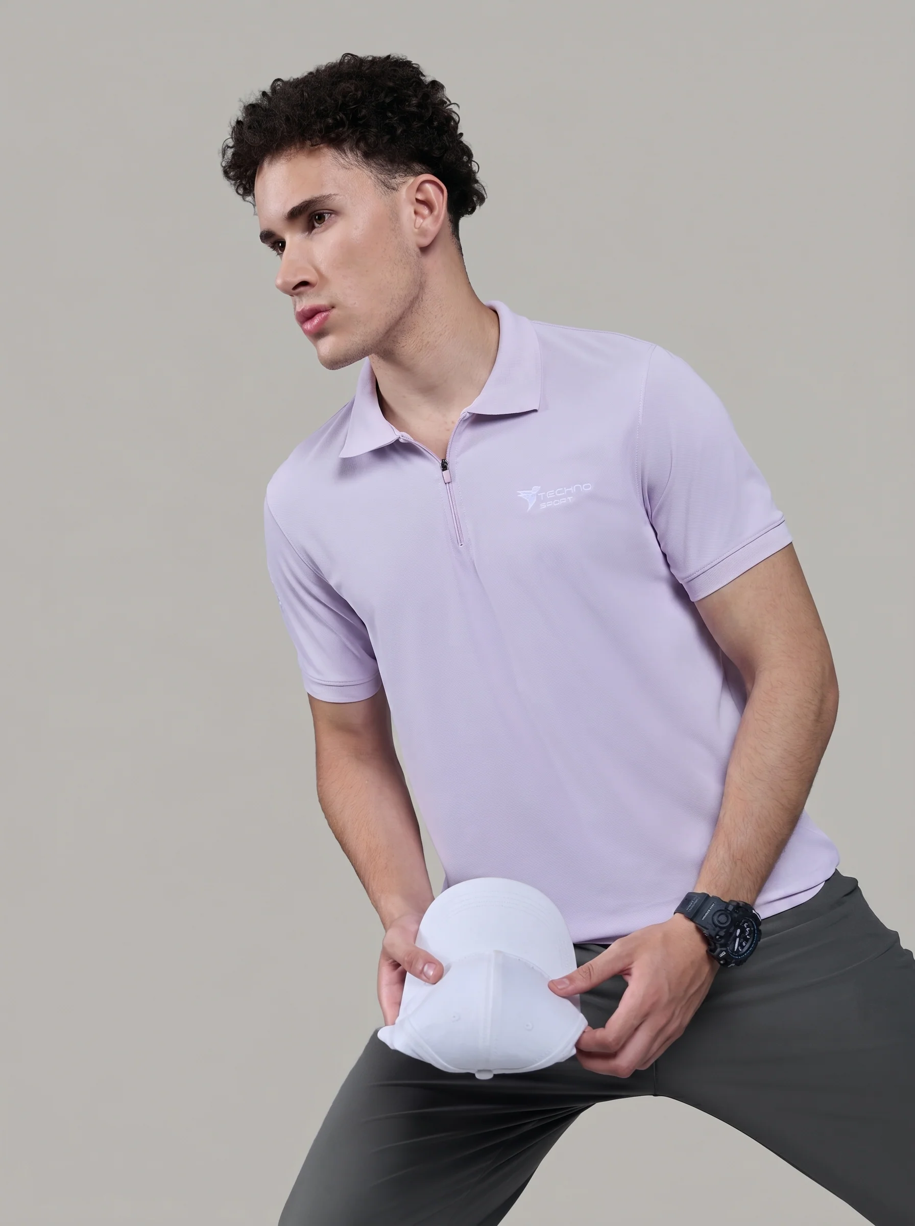 Men Solid Slim Fit Polo T-shirt with MATPIQ - Image 2
