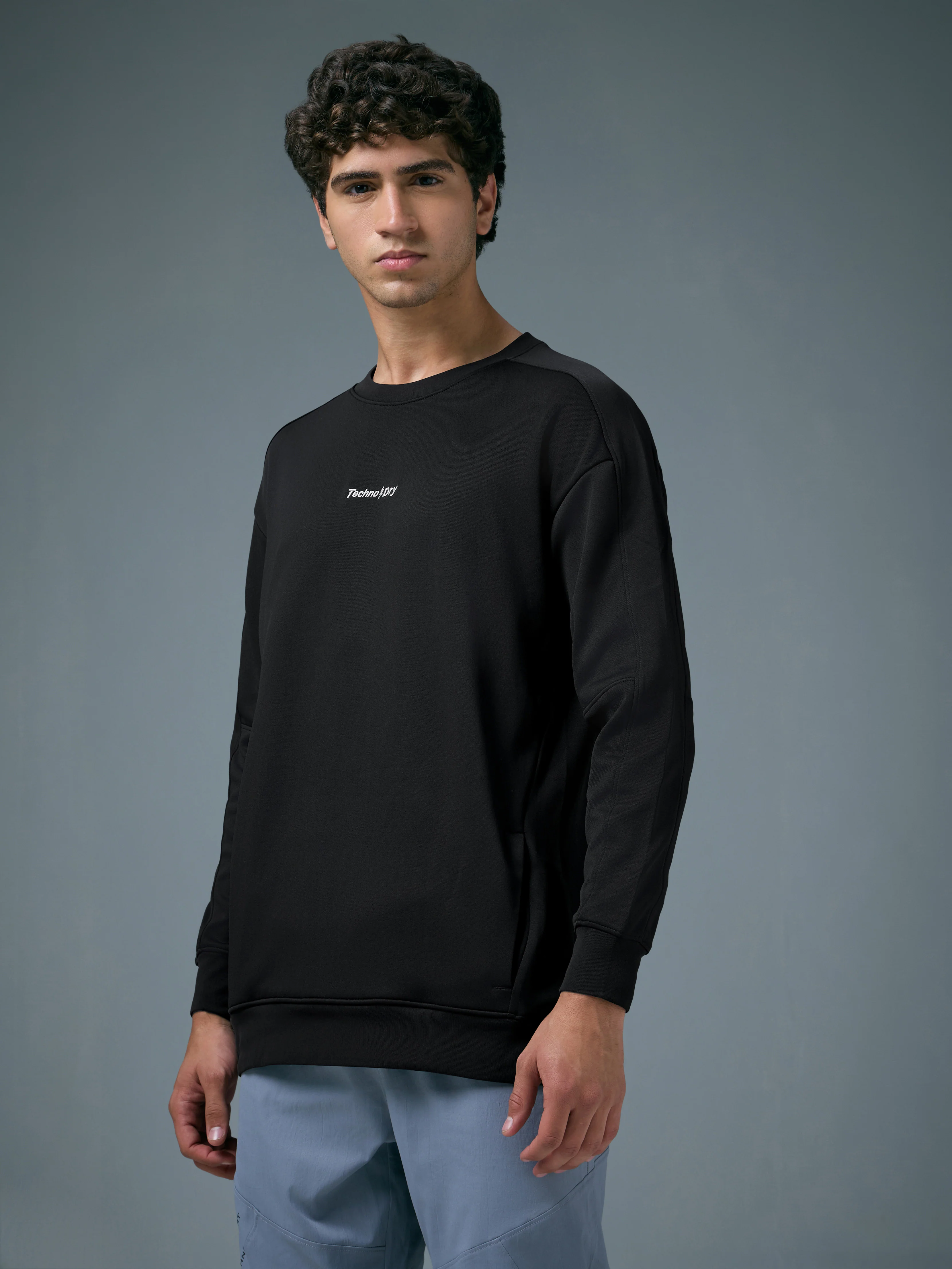 Men Solid Slim Fit Round Neck Sports Sweatshirt with ELASTOPLUS - Image 4