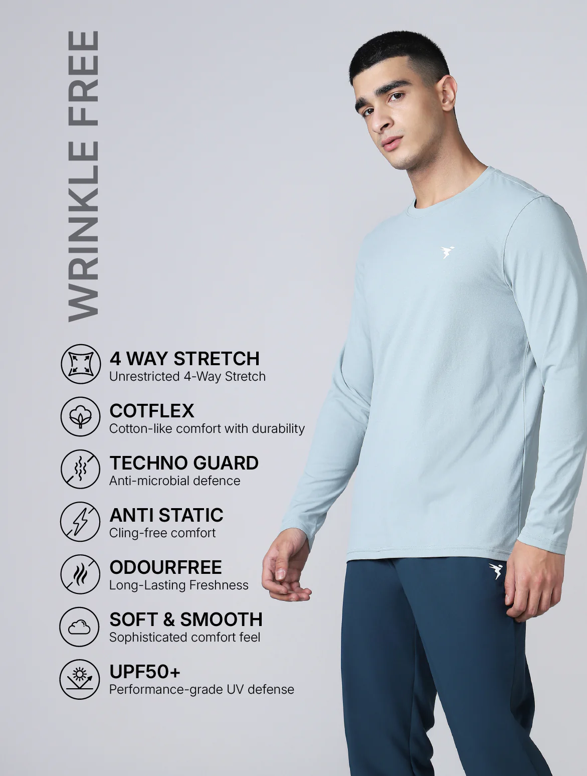 Men Solid Slim Fit Round Neck Sports T-shirt with COTFLEX - Image 3