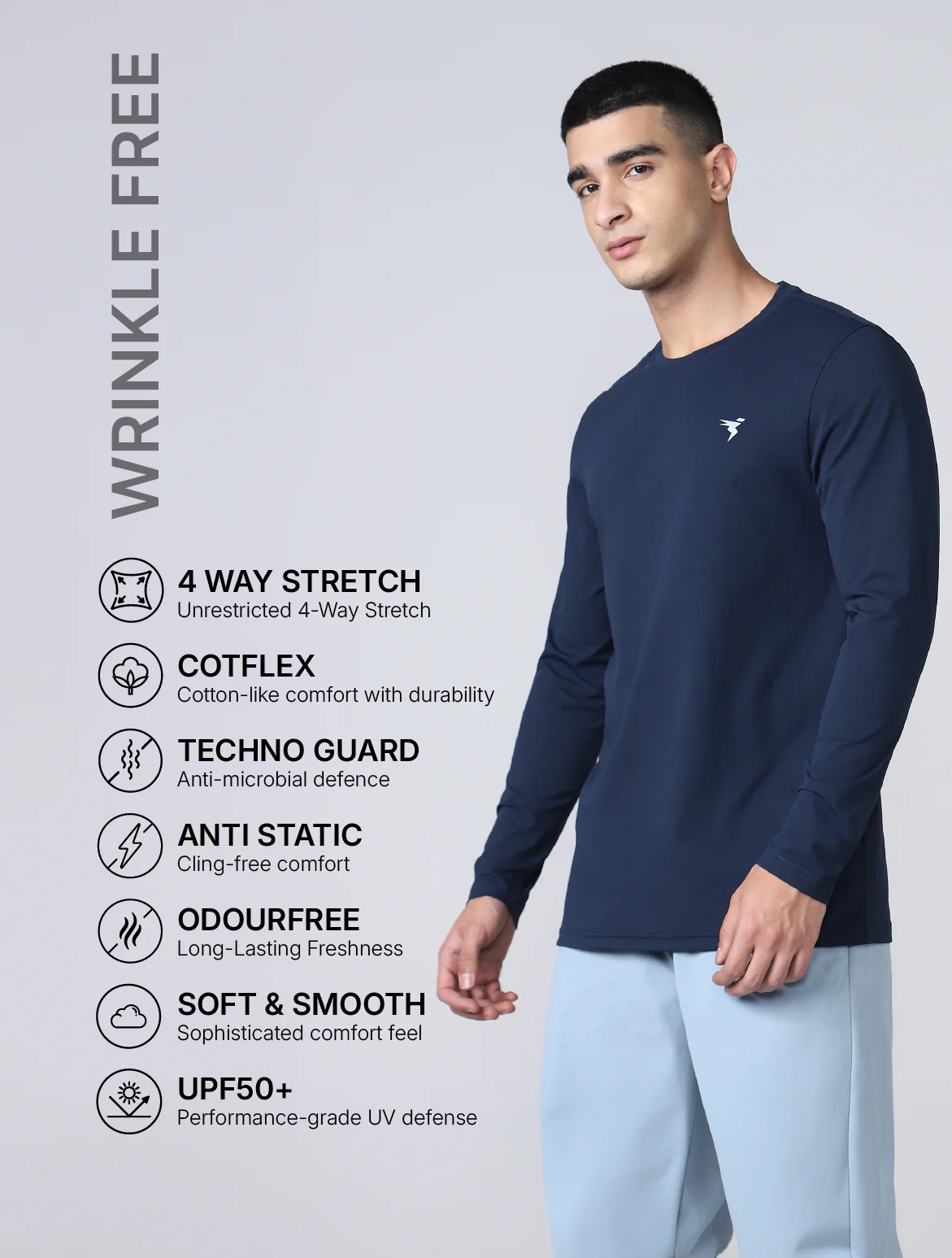 Men Solid Slim Fit Round Neck Sports T-shirt with COTFLEX - Image 3