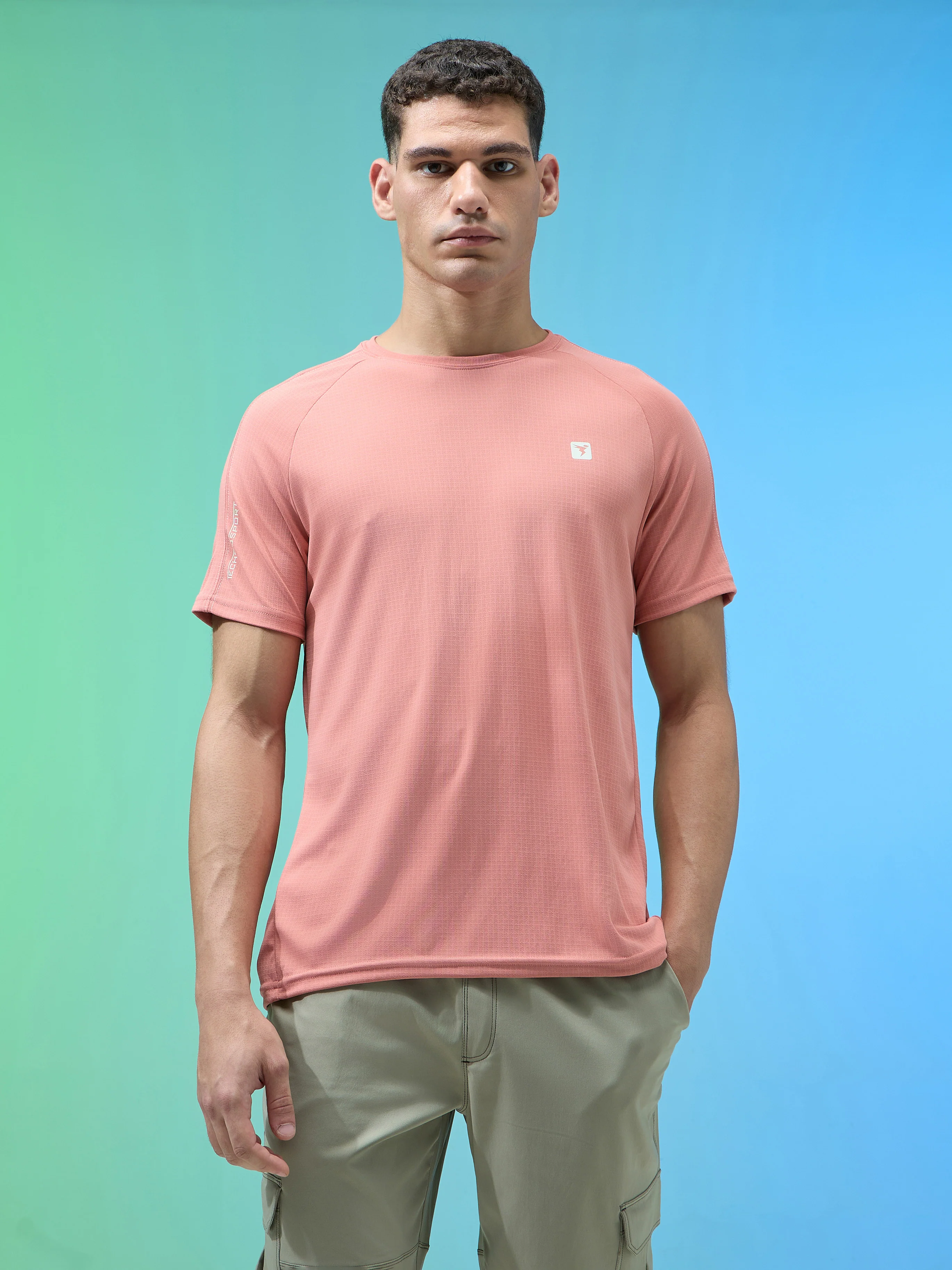 Men Solid Slim Fit Round Neck Sports T-shirt with TECHNOCOOL+ - Image 2