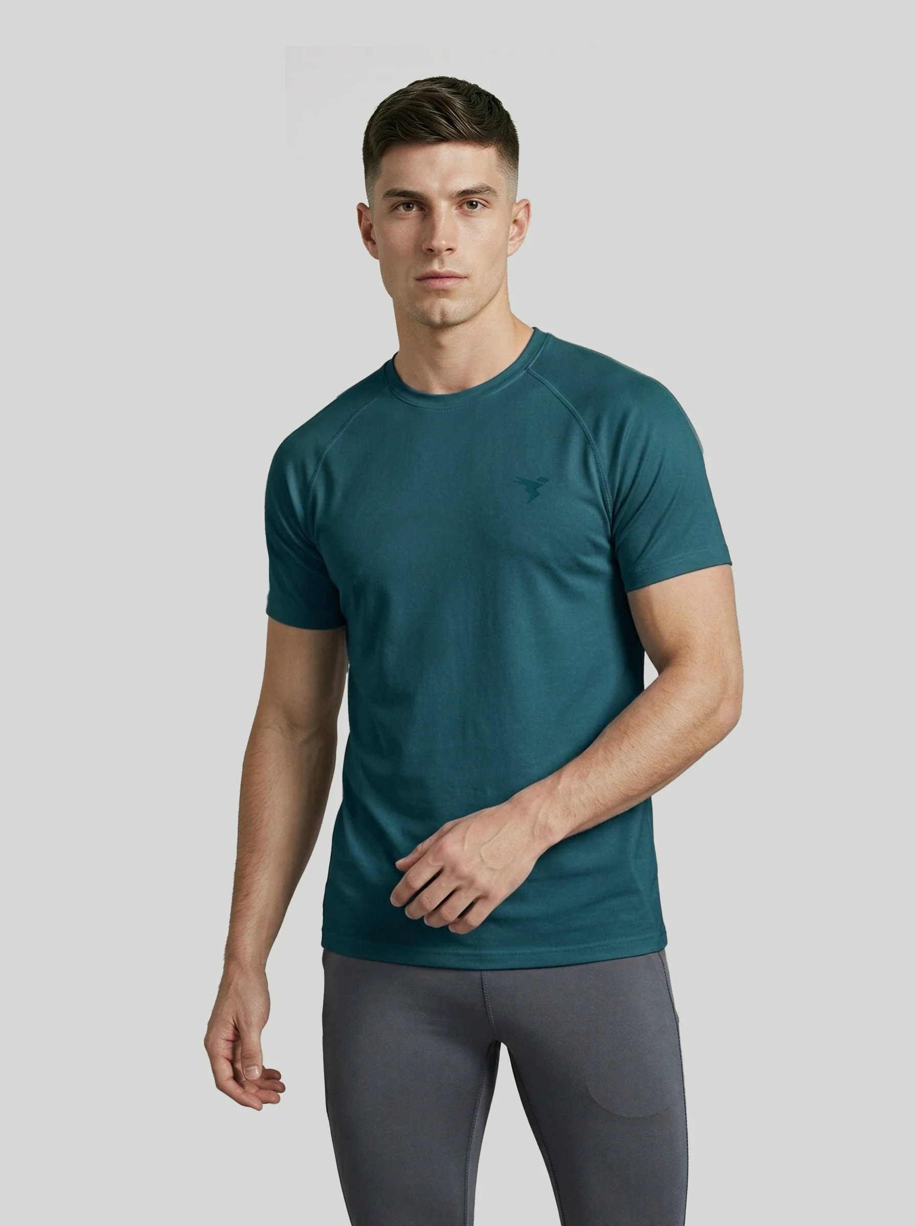Men Solid Slim Fit Round Neck T-shirt with COTFLEX