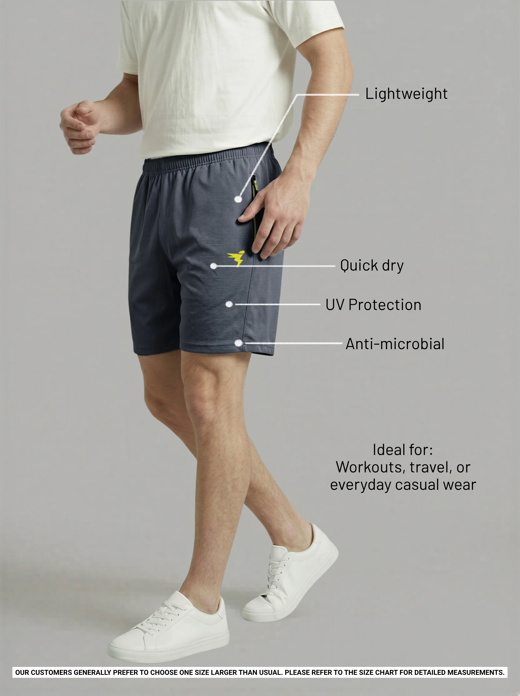 Men Solid Slim Fit Shorts with TECHNOLITE - Image 3