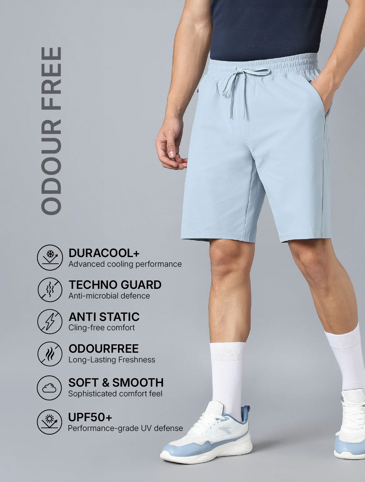 Men Solid Slim Fit Sports Shorts with DURACOOL - Image 4