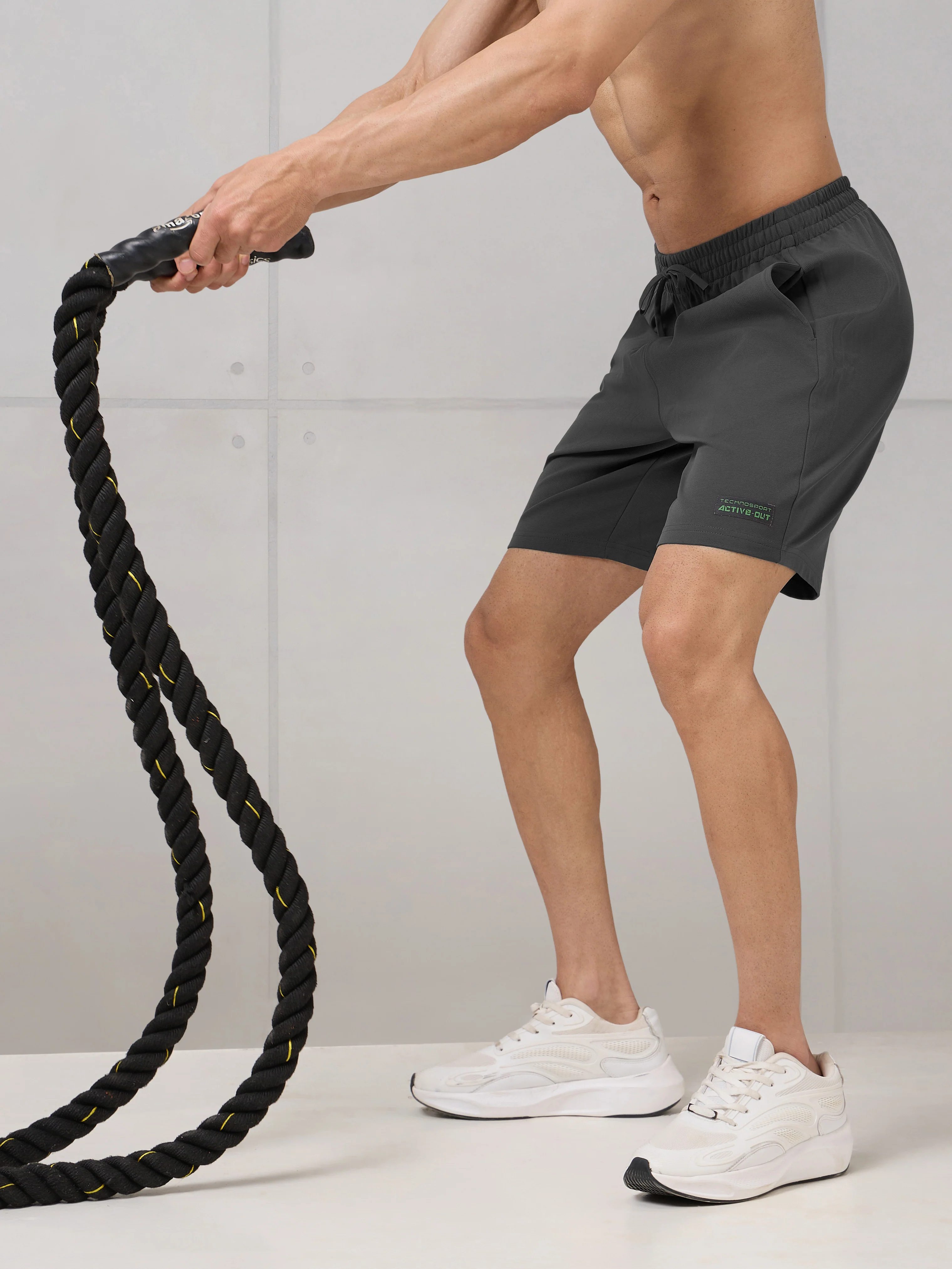 Men Solid Slim Fit Active Out Sports Shorts with ELASTOPLUS