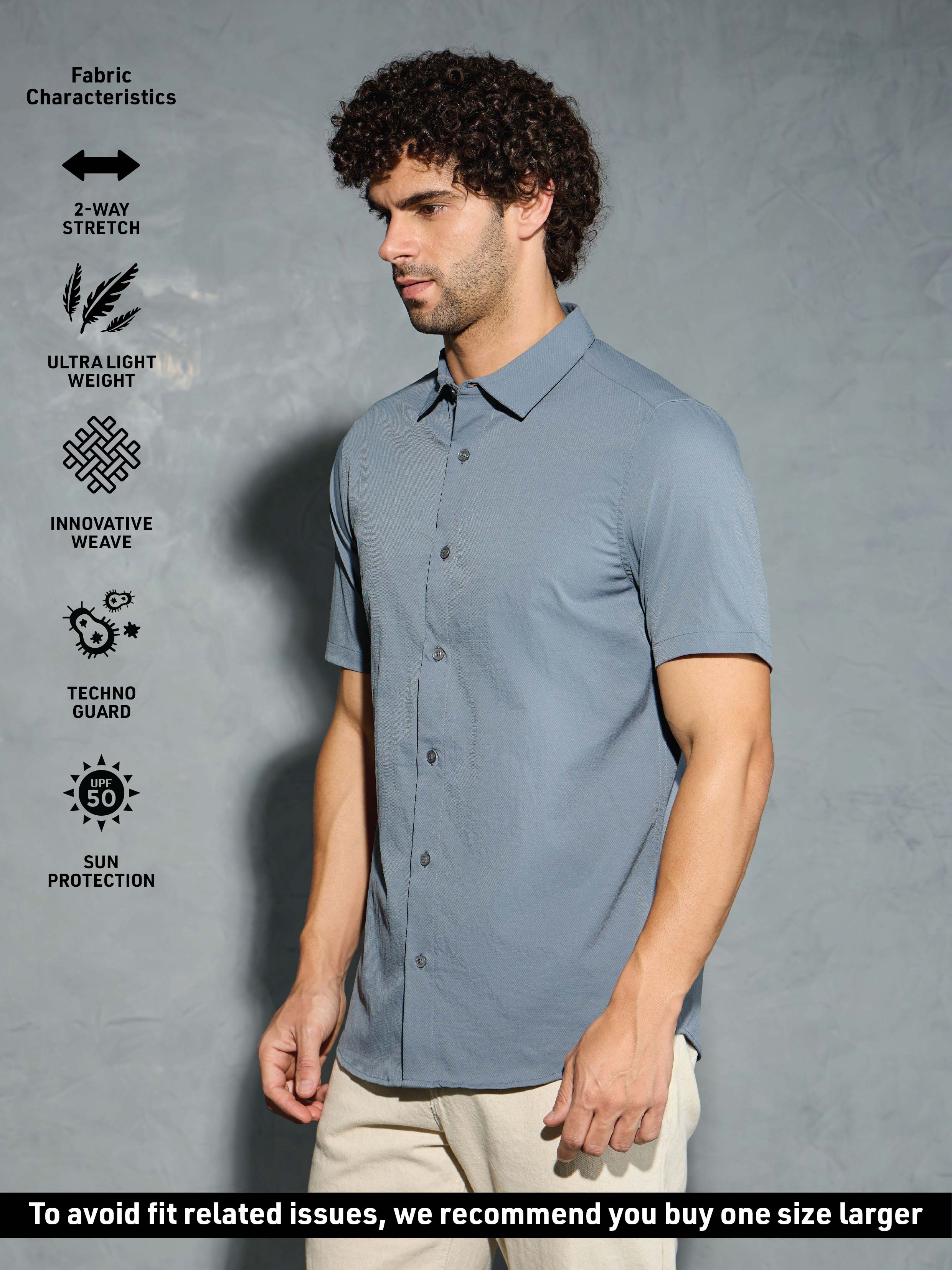 Men Solid Slim Fit Spread Collar Shirt with TS LYTRA - Image 3